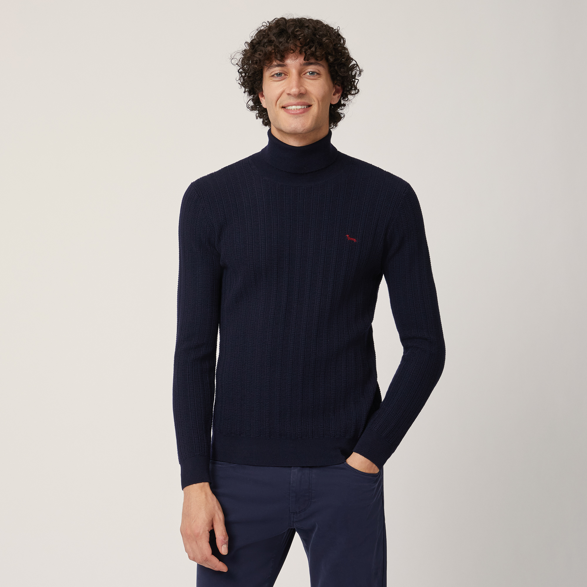 Turtleneck with 3D Workmanship, Blu, large