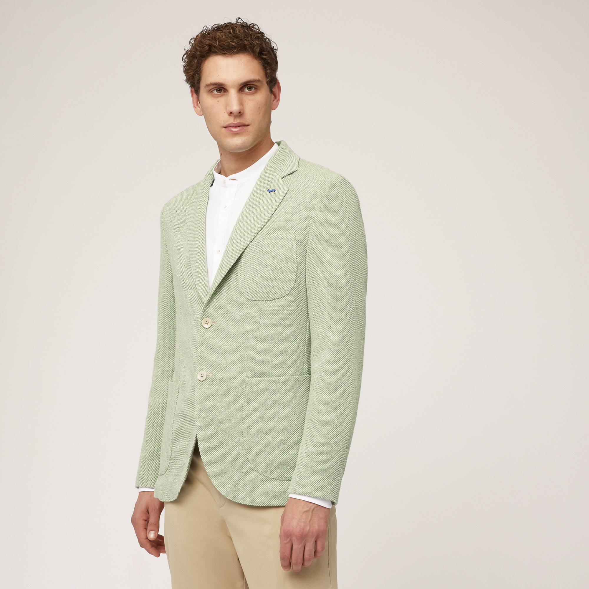 Cotton and Linen Jacket with Pockets and Breast Pocket, Herb, large image number 0