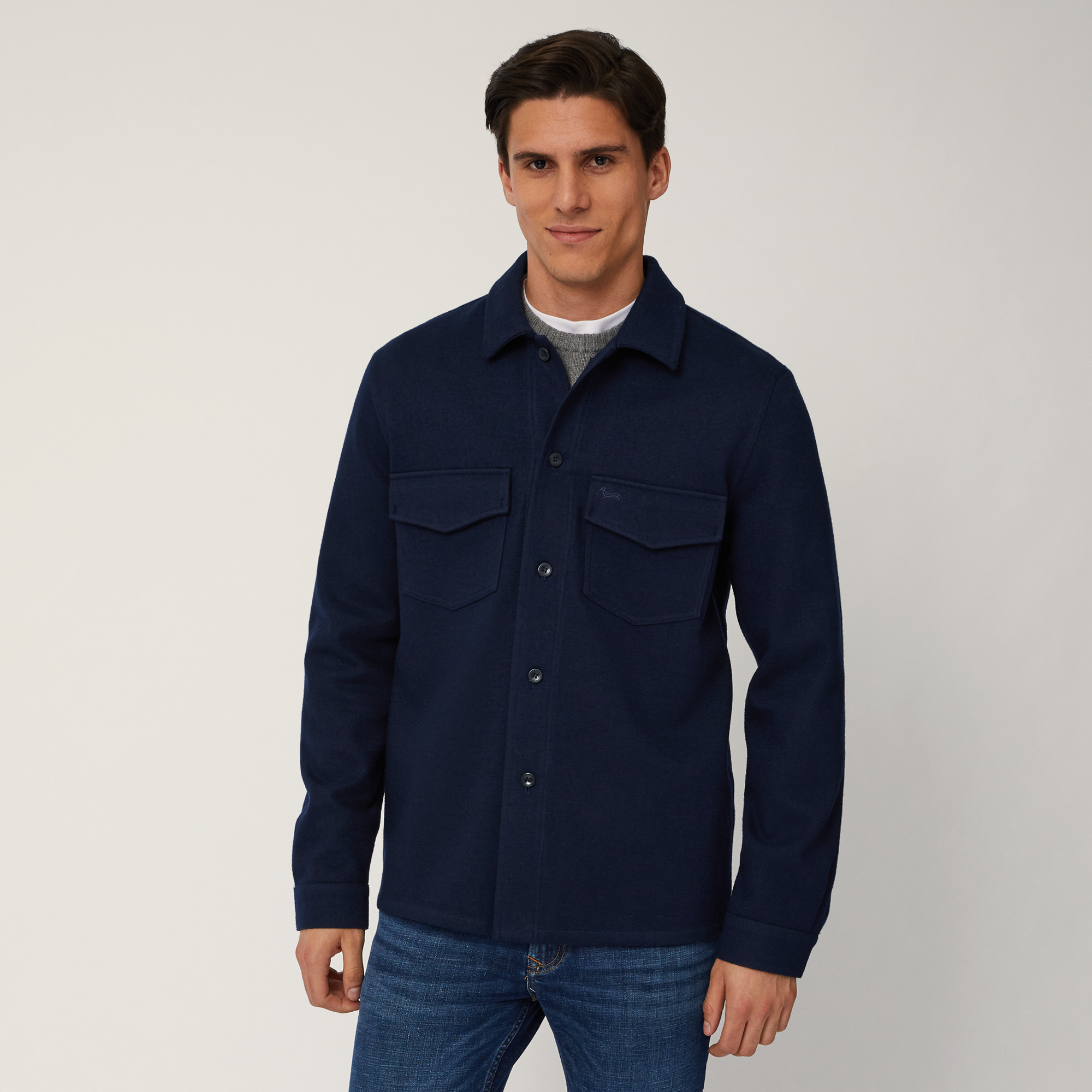 Wool-Blend Overshirt, Blue, large image number 0