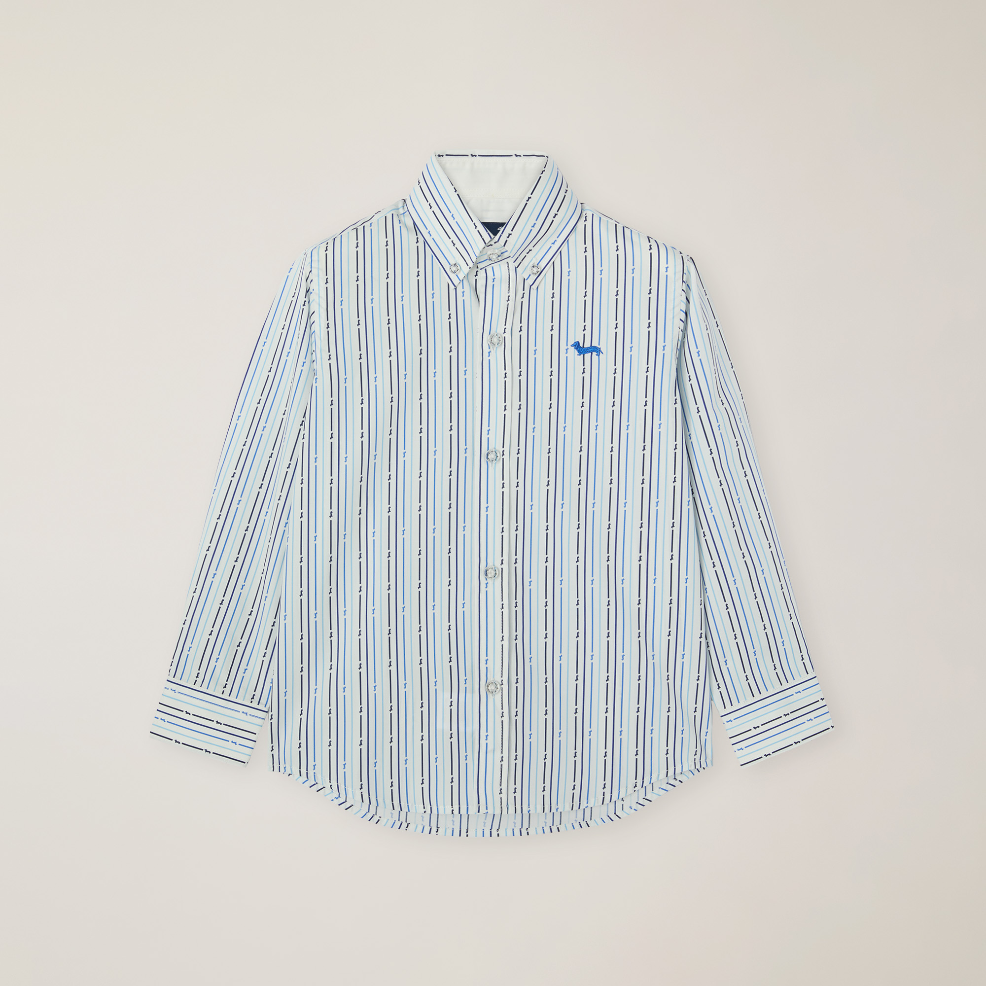 Striped Shirt With Dachshunds And Embroidered Logo, Light Blue, large image number 0