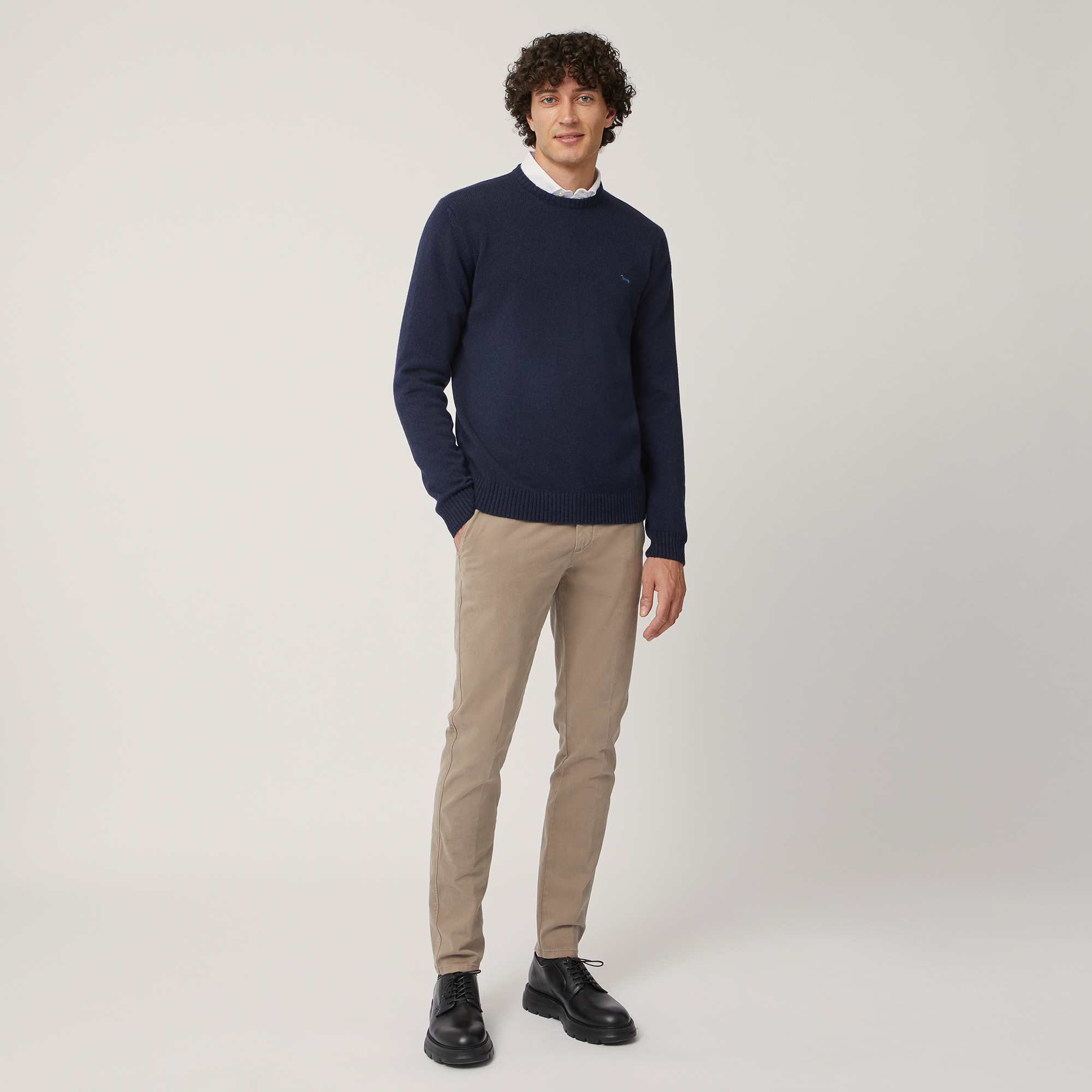 Wool-Blend Crew-Neck Pullover, Blue, large image number 3