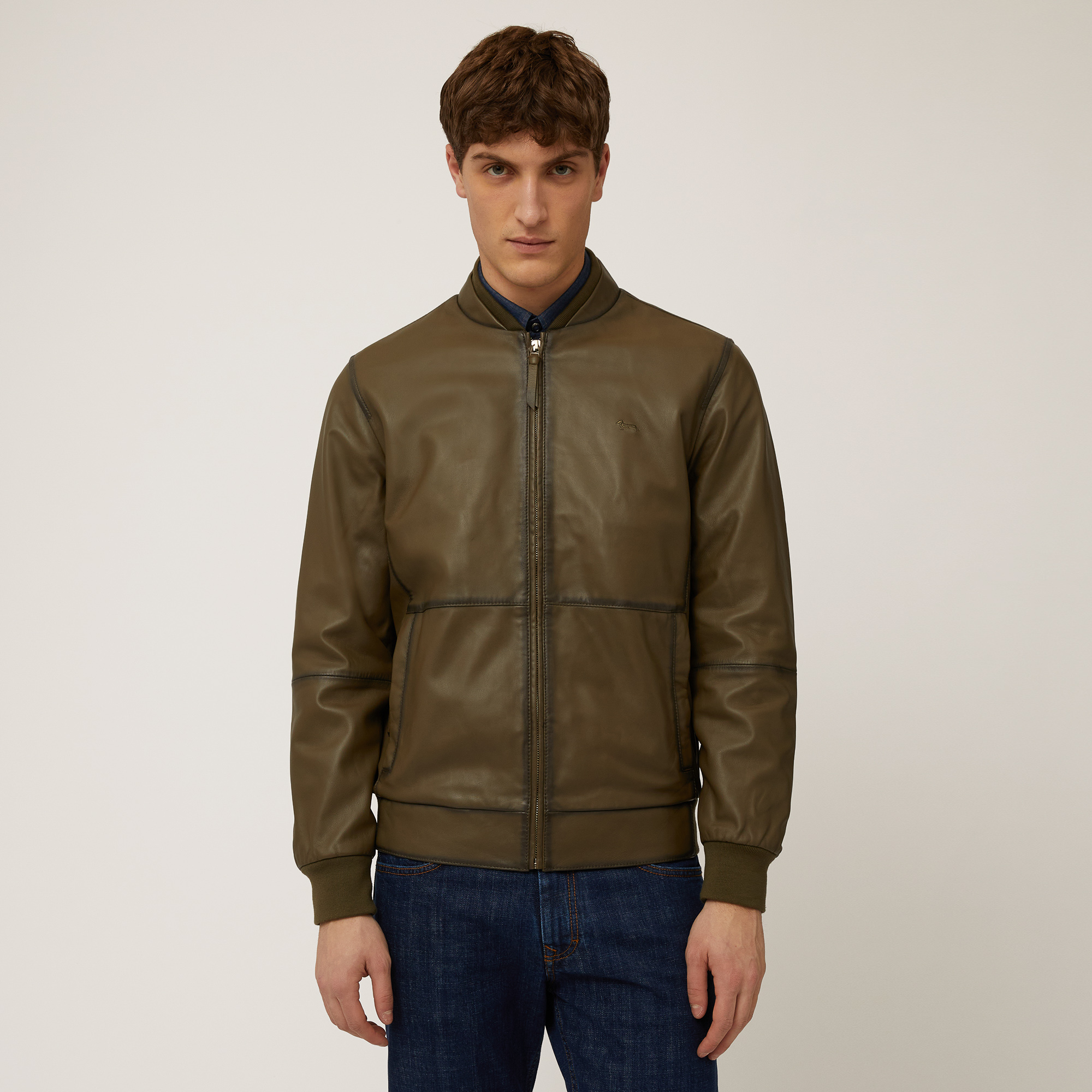 Bomber In Nappa Indigo Cruise, Verde Militare, large