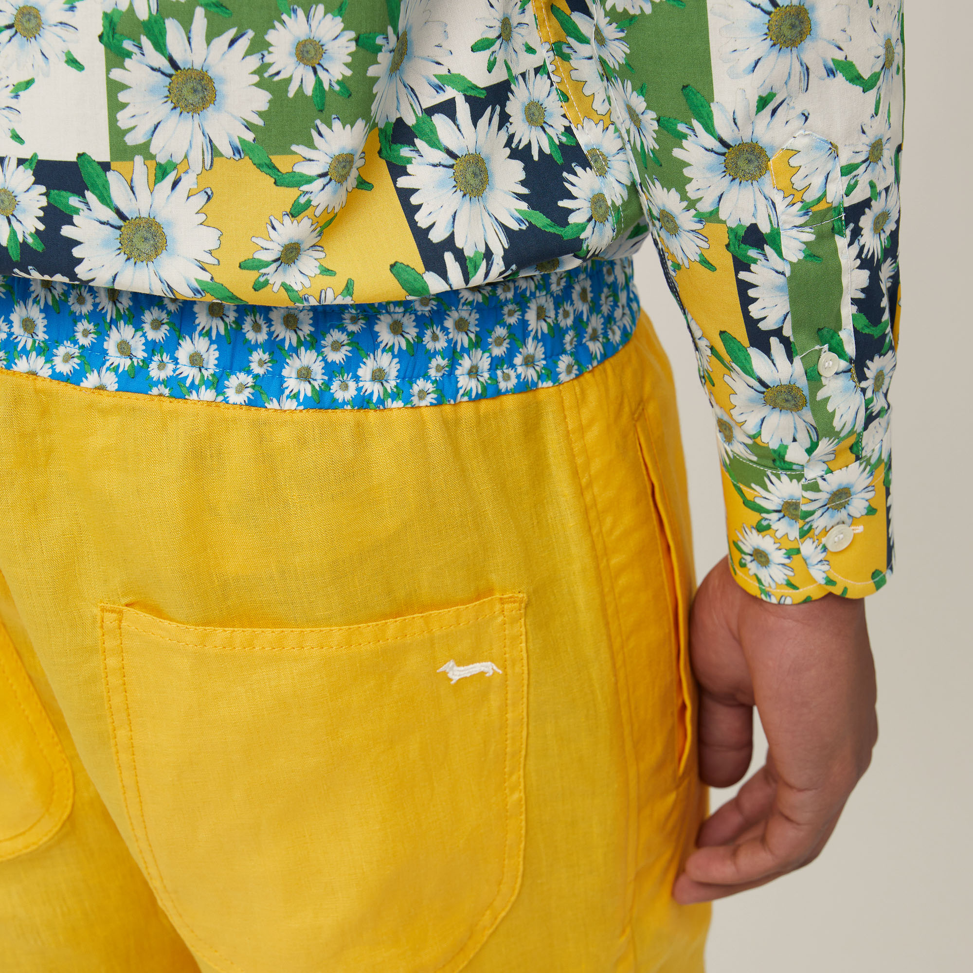 Pantaloni Lino Con Margherite, Giallo Canarino, large image number 2