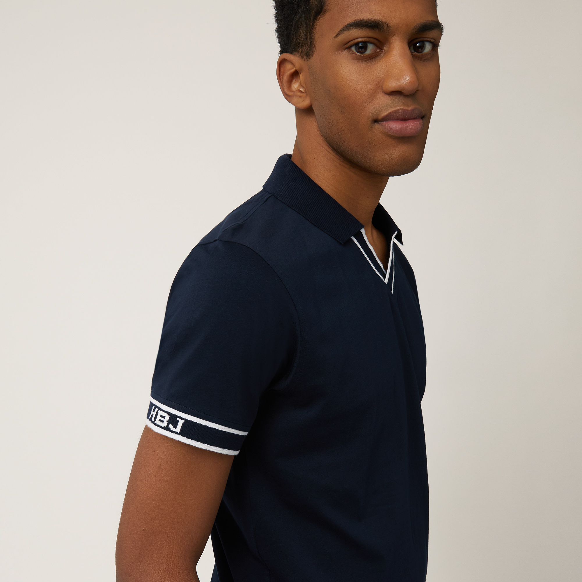 Polo with Jacquard Trims, Dark Blue, large image number 2