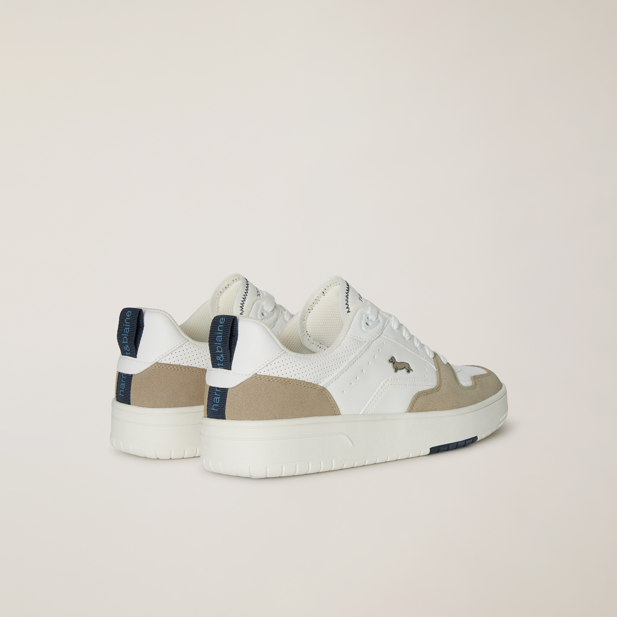 Mixed-Material Sneaker, Beige and white, large image number 2