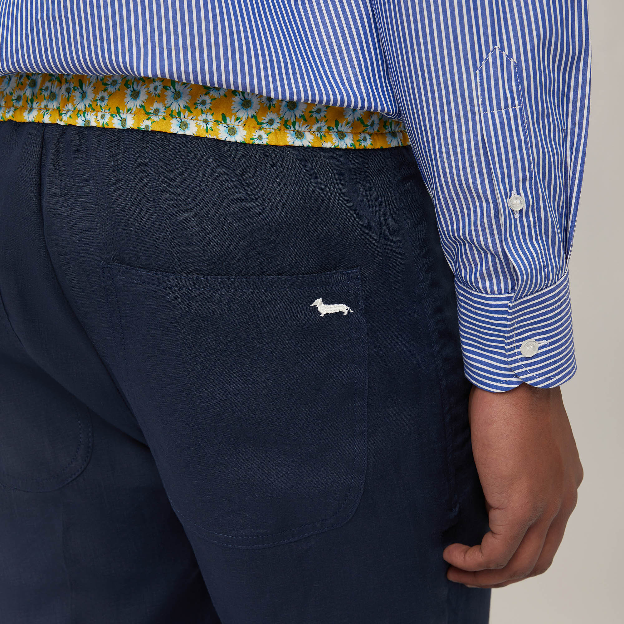 Pantaloni Lino Con Margherite, Blu Navy, large image number 2