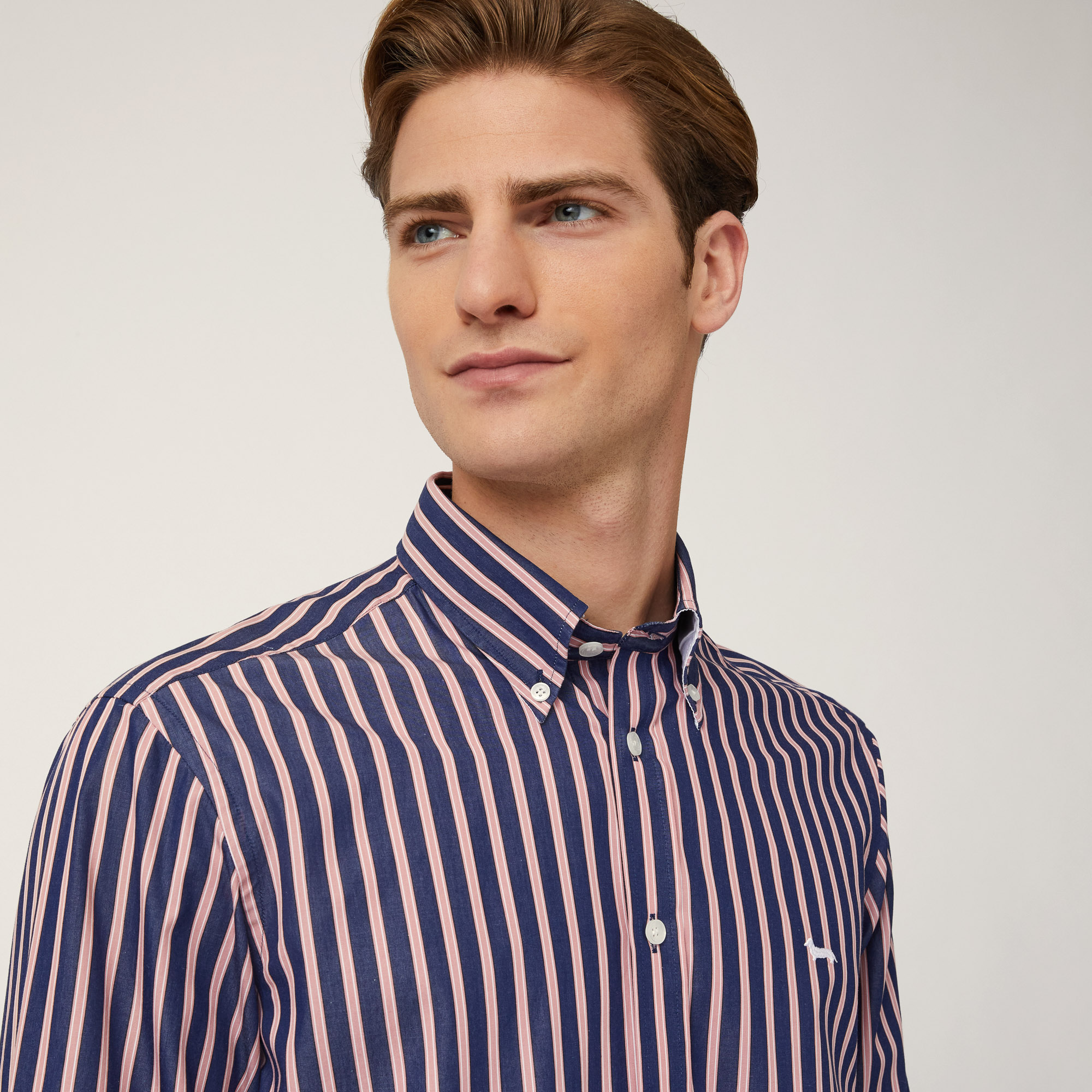 Pure Cotton Striped Shirt, Blu, large image number 2