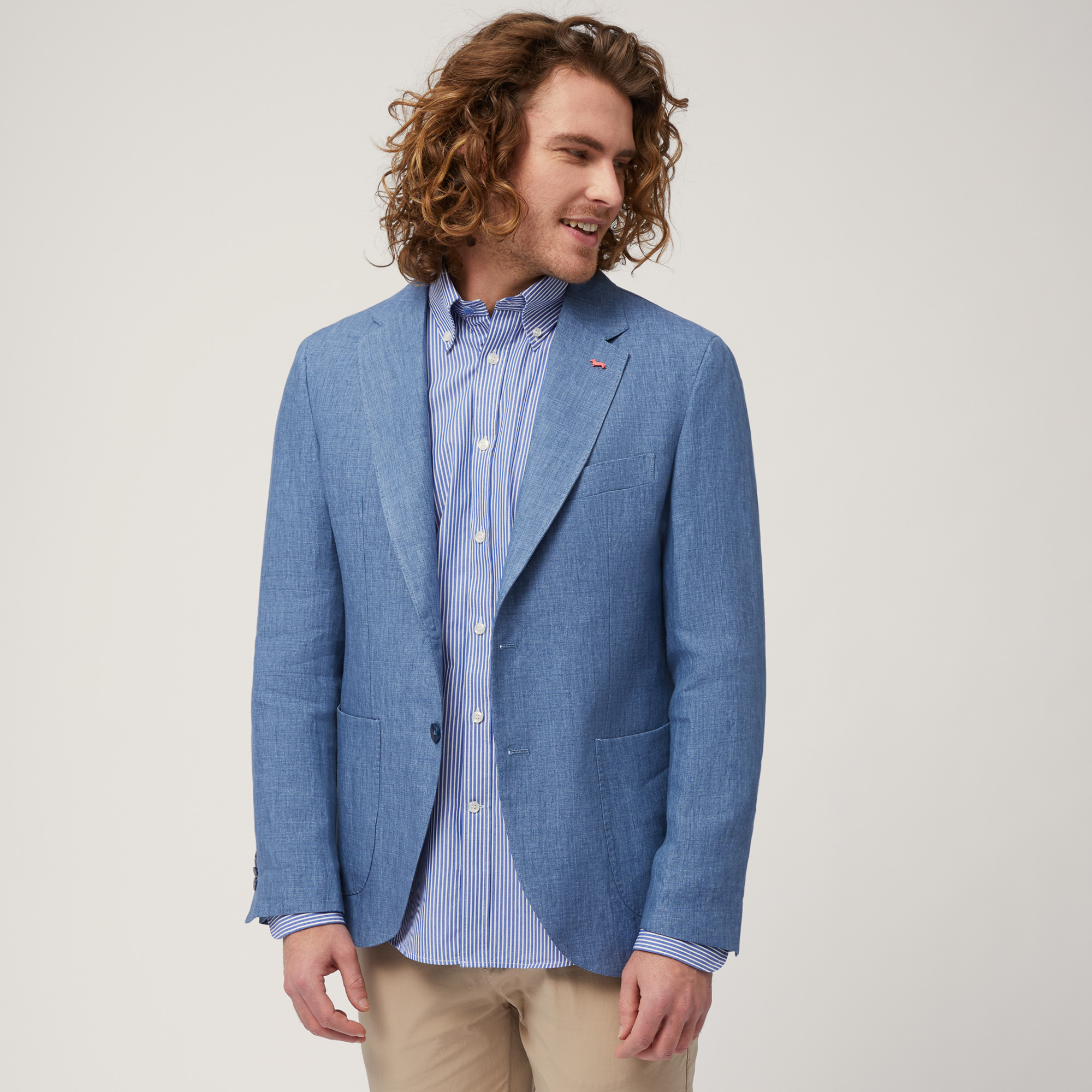 Linen Jacket with Pockets, Blue, large