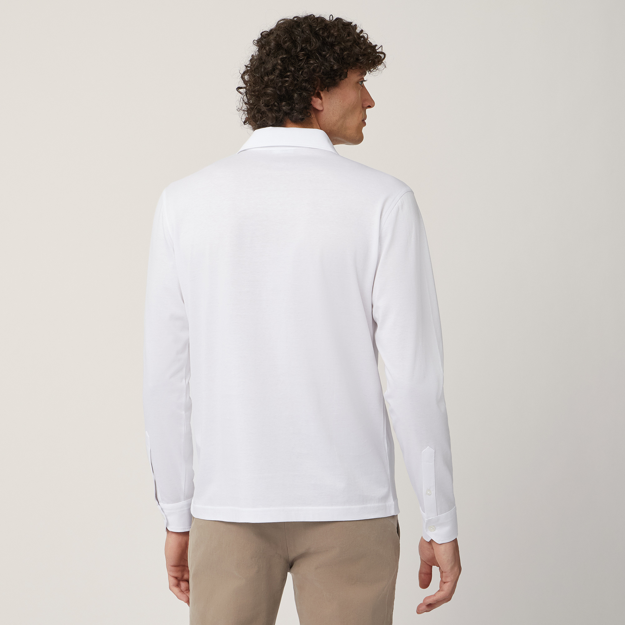 Long Sleeve Jersey Polo, Bianco, large image number 1