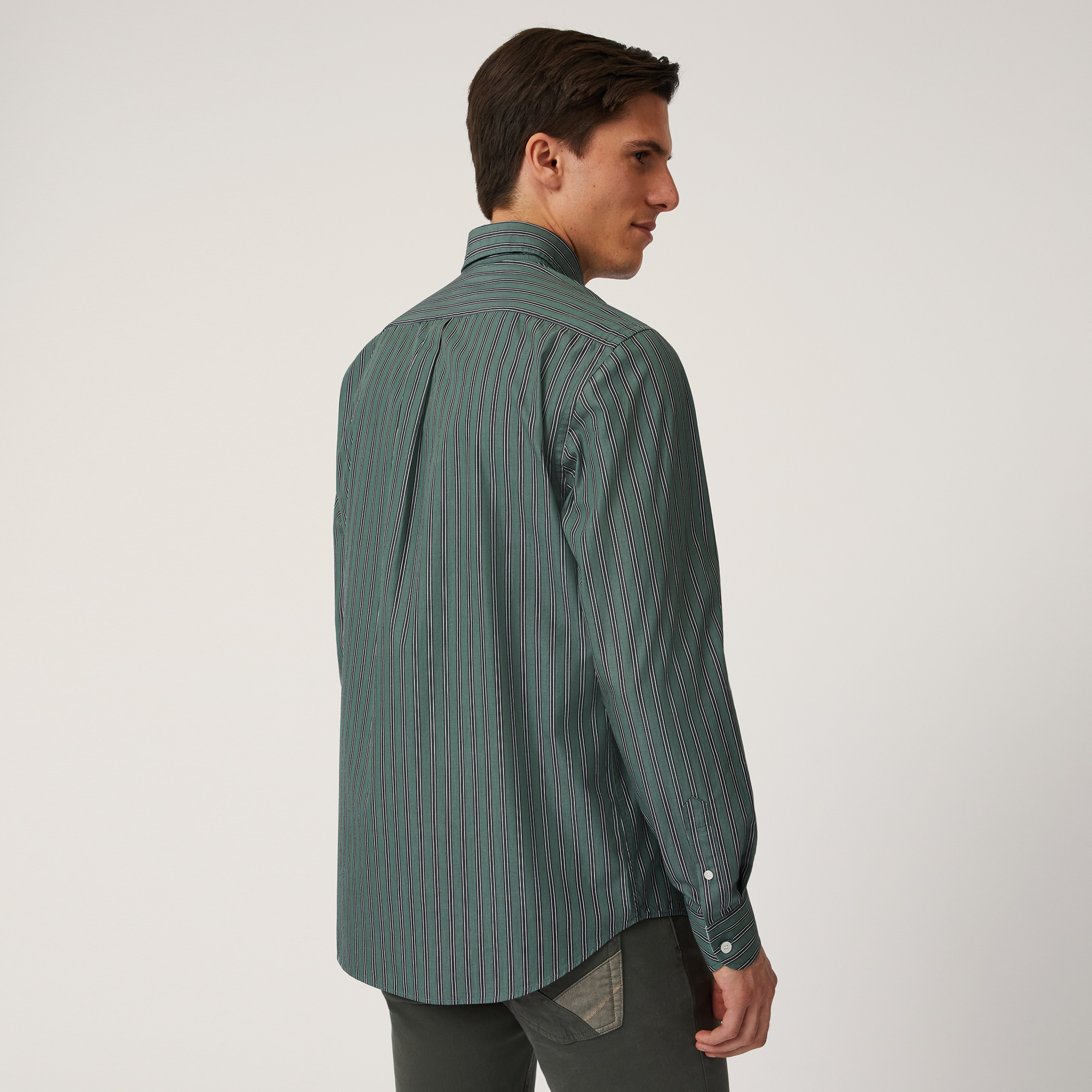 Pure Cotton Striped Shirt, Green, large image number 1