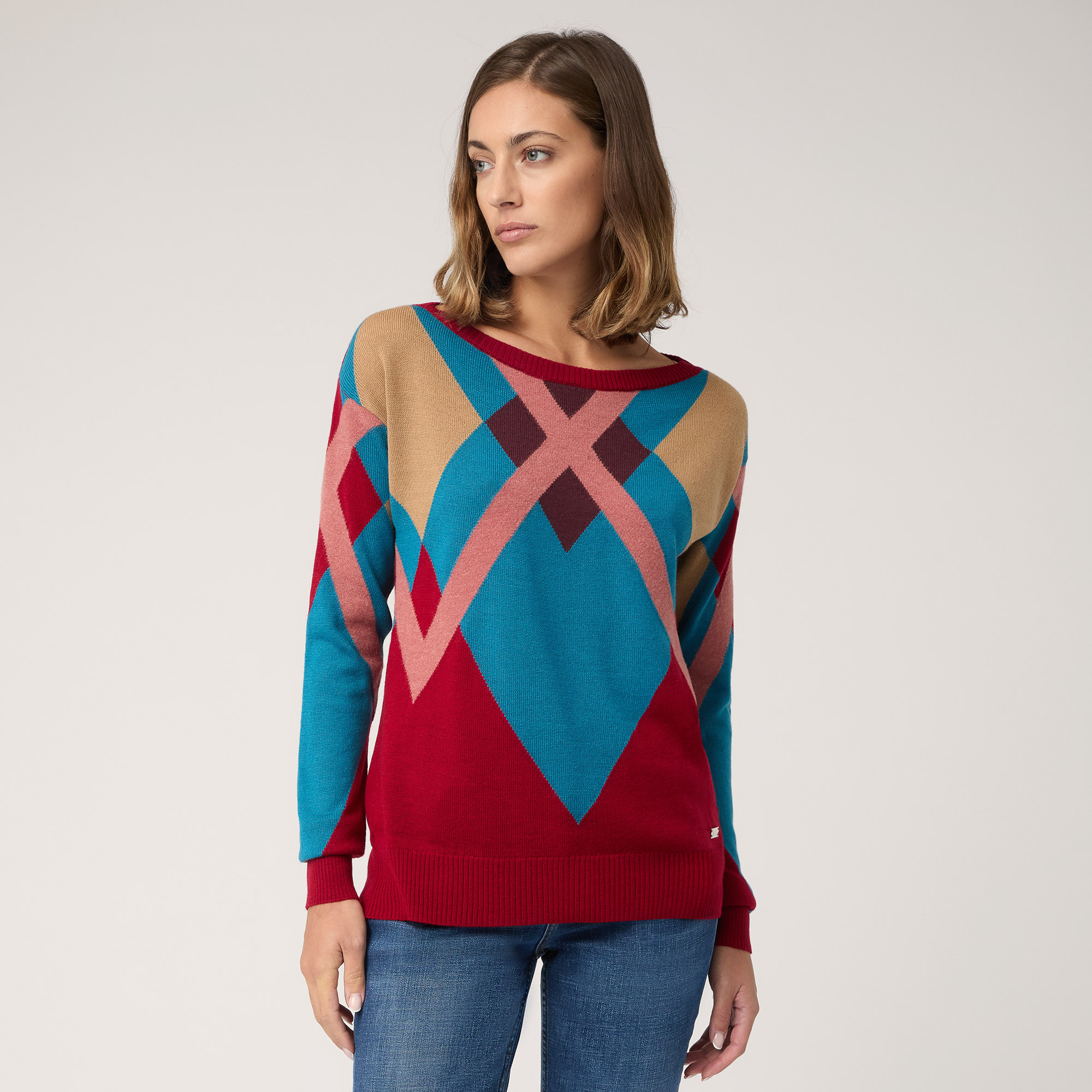 Multicolor Diamond Sweater, Red , large image number 0