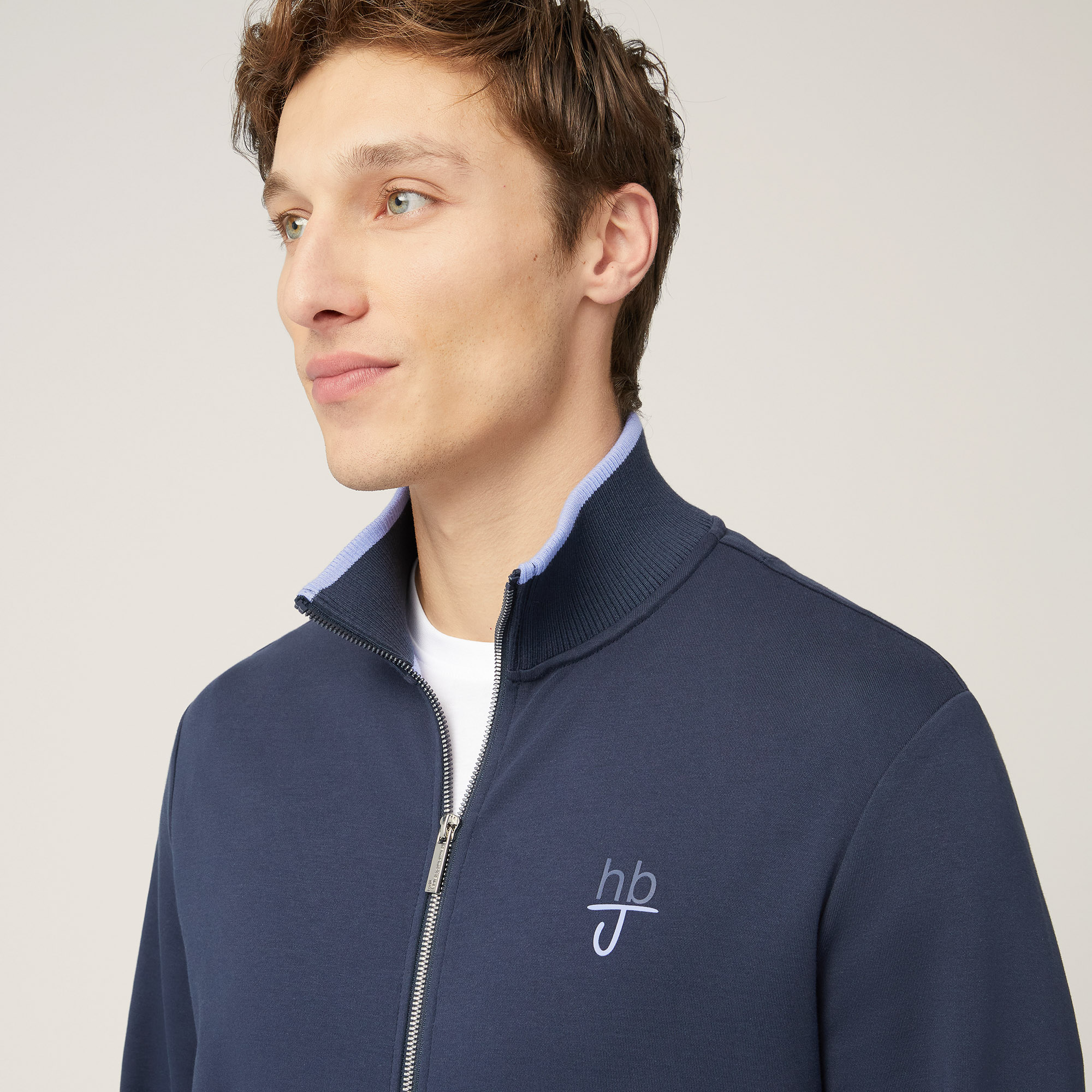 Felpa Full Zip Con Logo, Blu Scuro, large image number 2