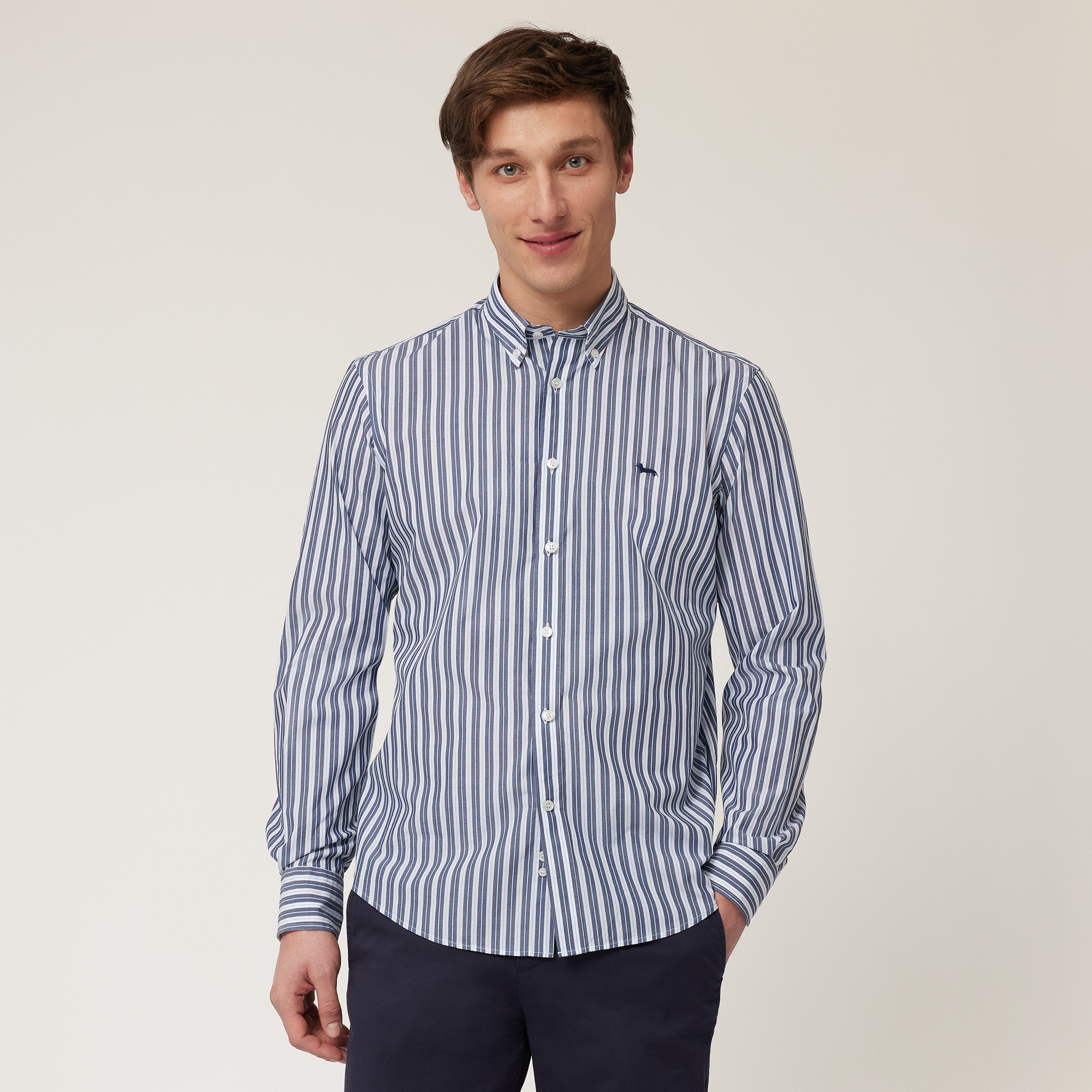 Striped Shirt with Dachshund, Navy Blue, large image number 0