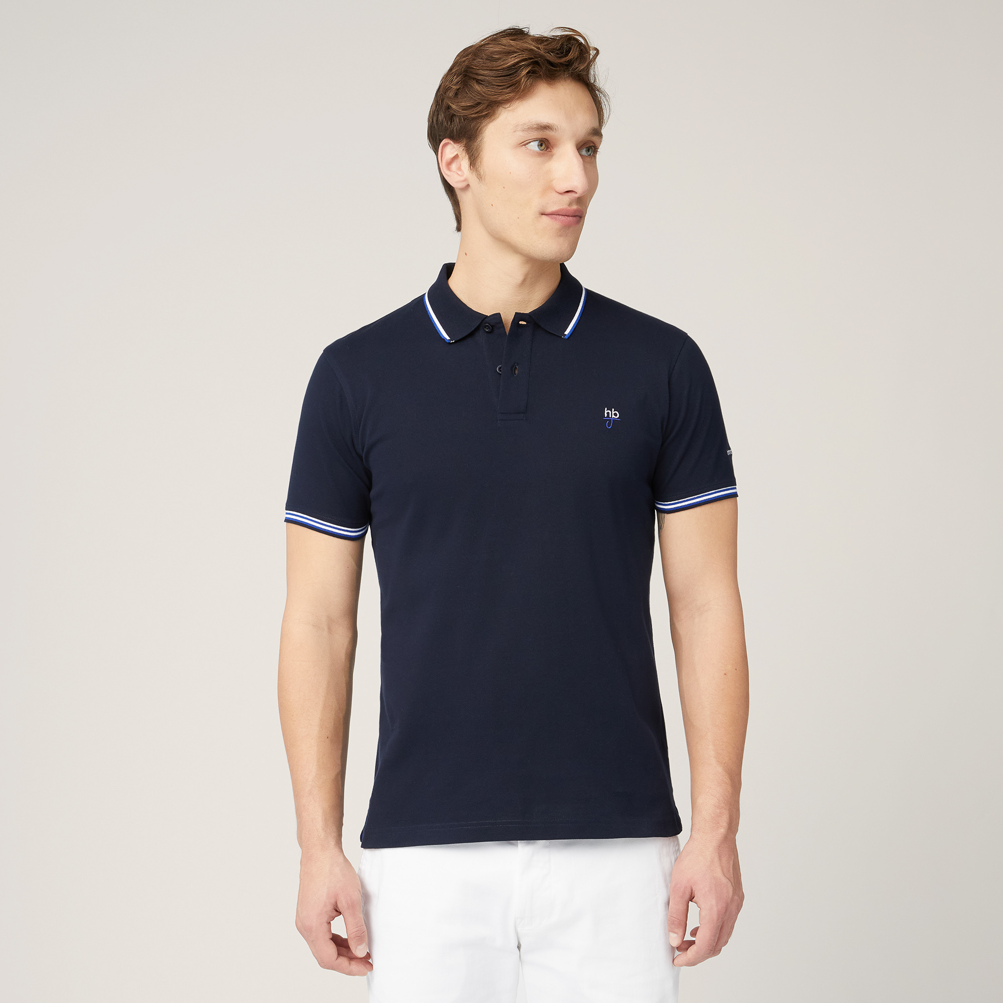 Polo Con Righini A Contrasto, Blu Scuro, large