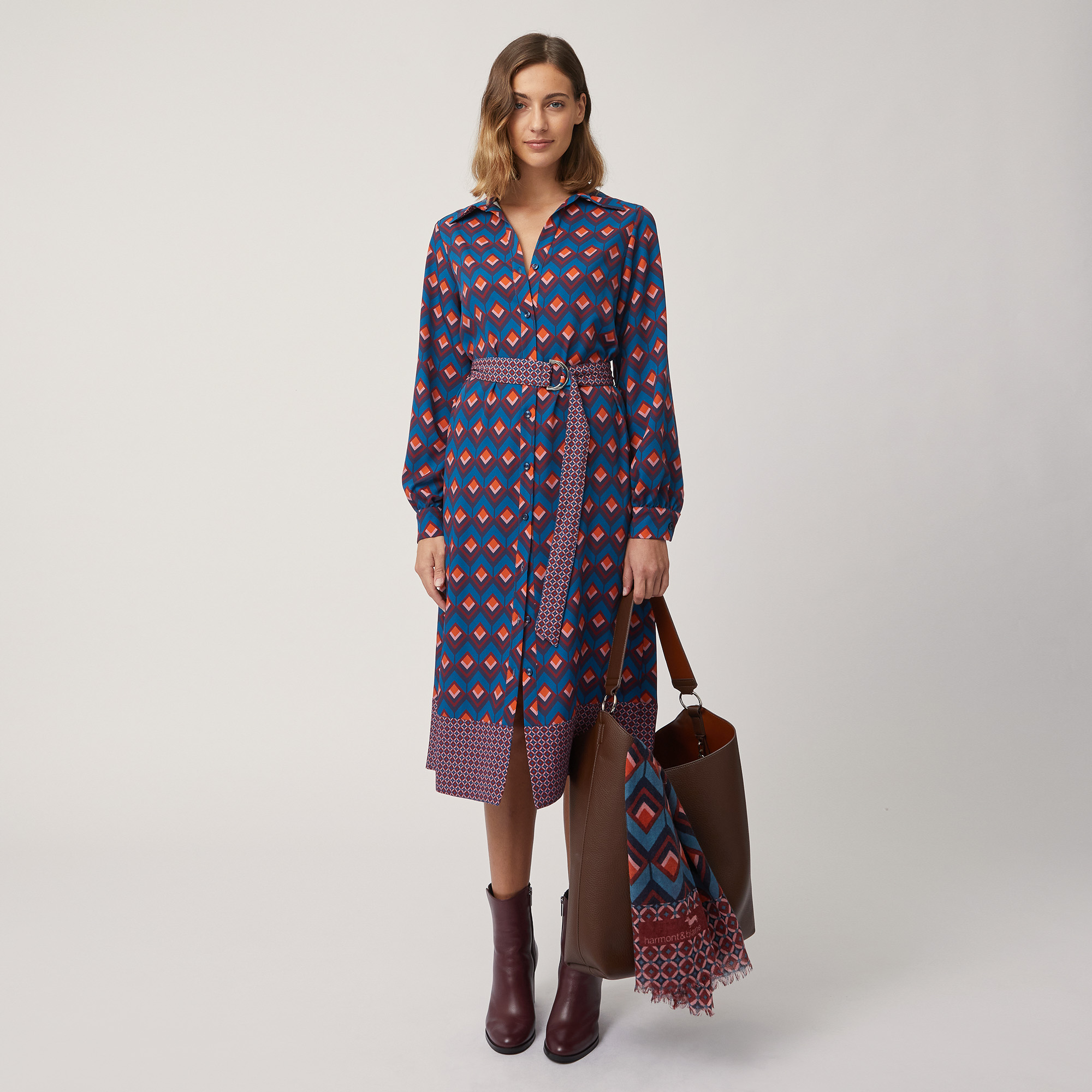 Geometric Pattern Shirt Dress, Blue , large image number 3