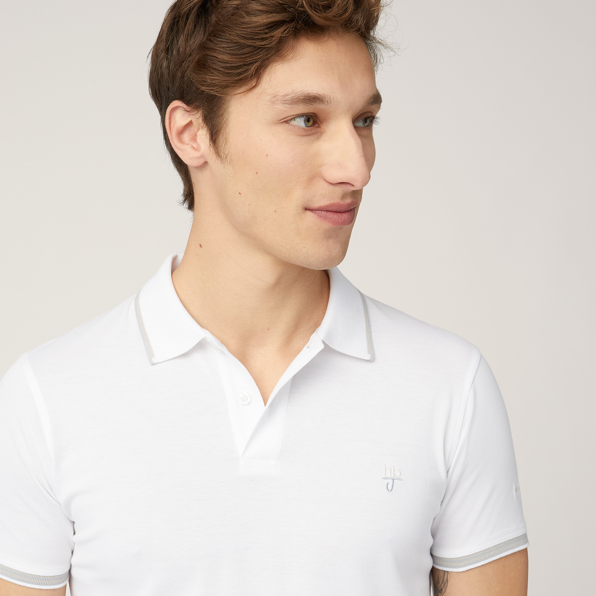 Polo with Contrasting Stripes, White, large image number 2