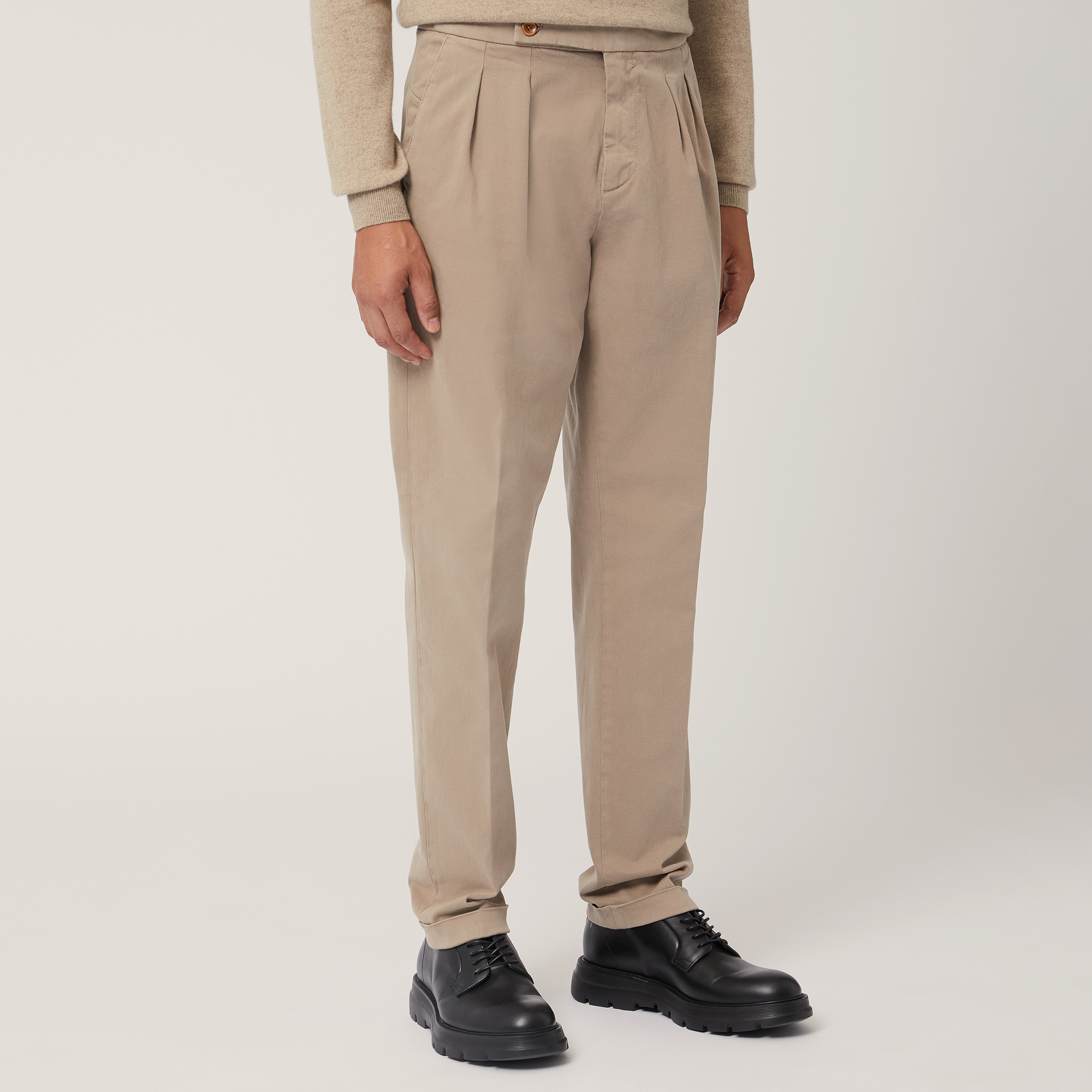 Chino-Hose mit Abnähern, Beig, large