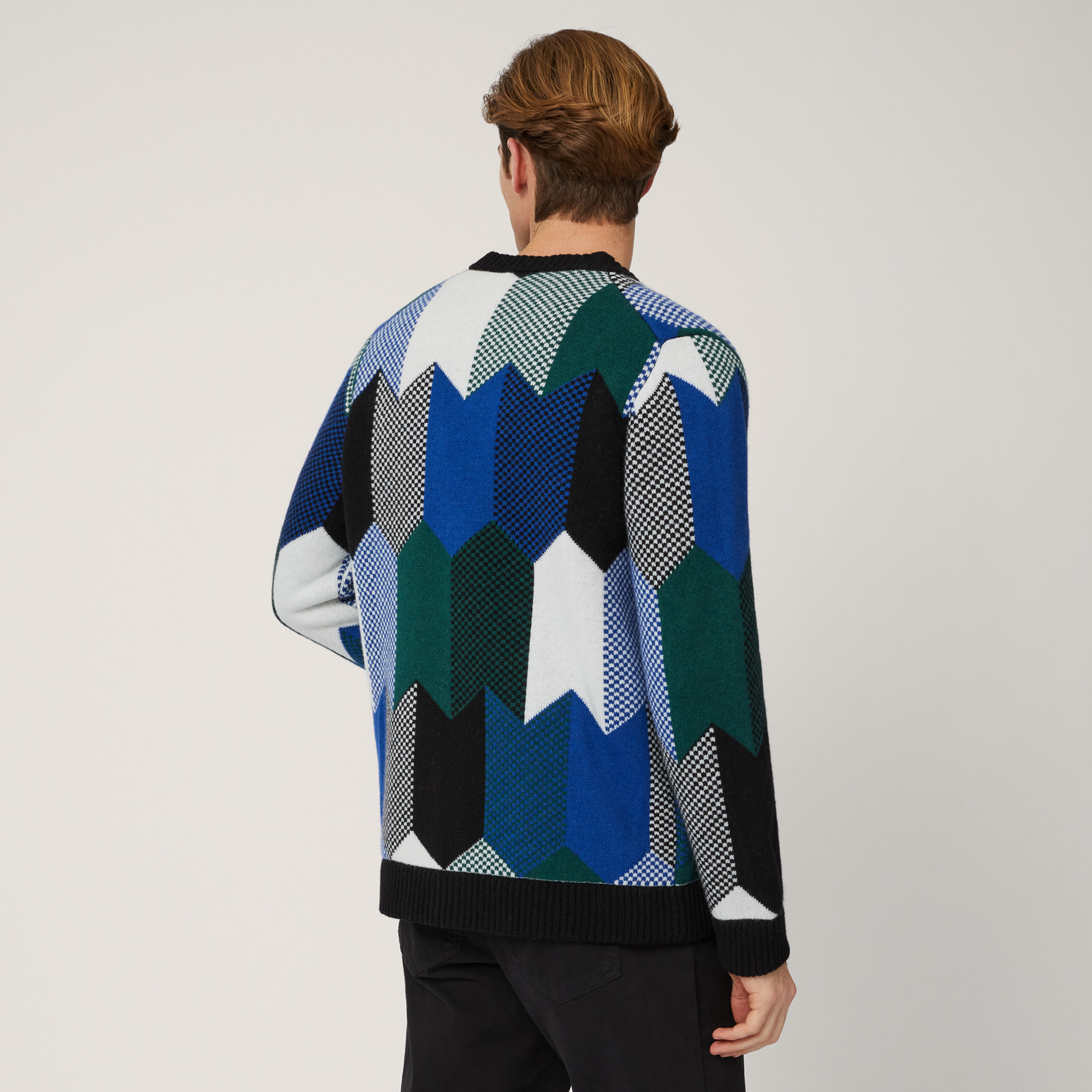 Cardigan Jacquard Color Block, Nero, large image number 1