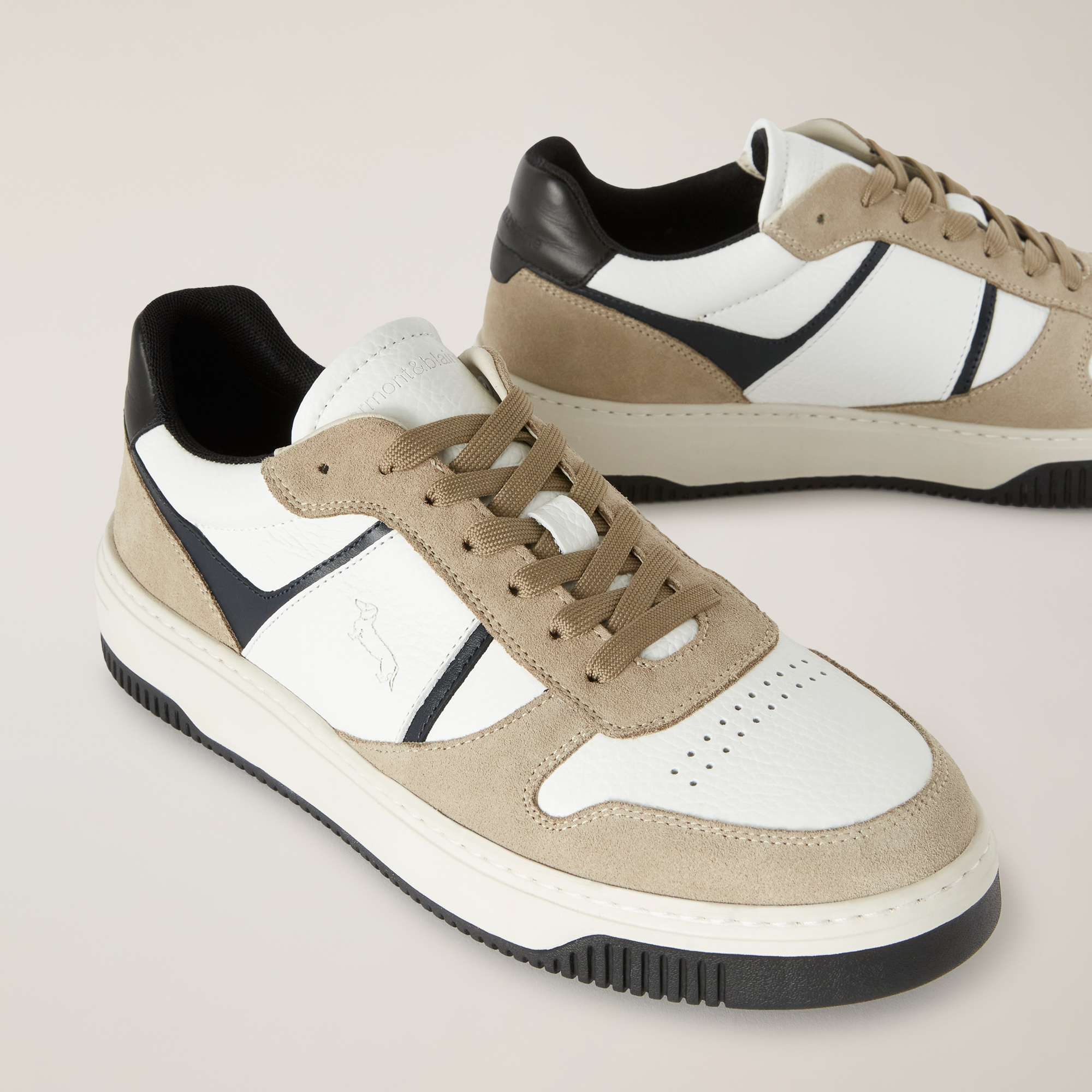 Sneaker Inserti In Camoscio, Beige - Bianco, large image number 3