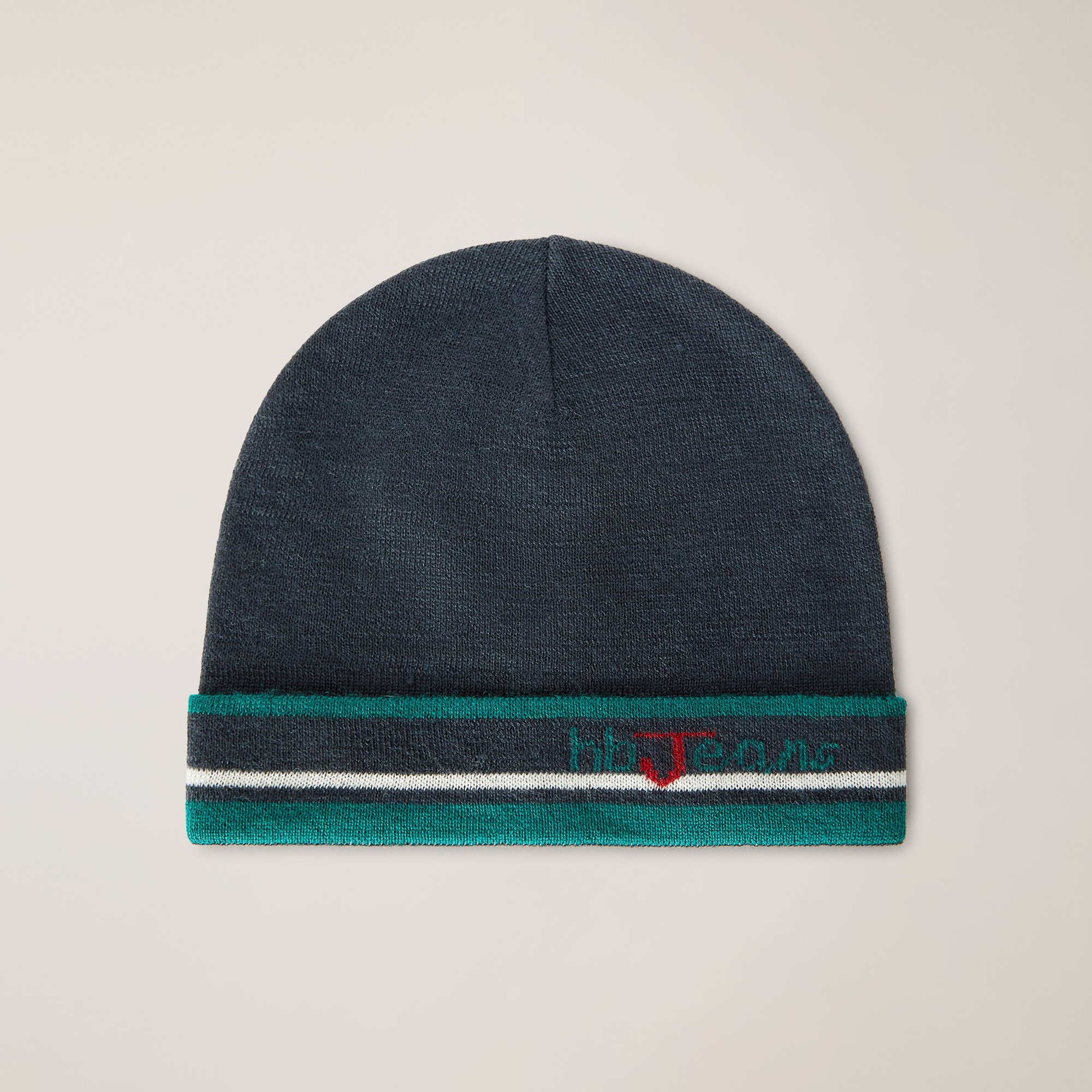 Beanie with Stripes and Lettering, Blue, large image number 0