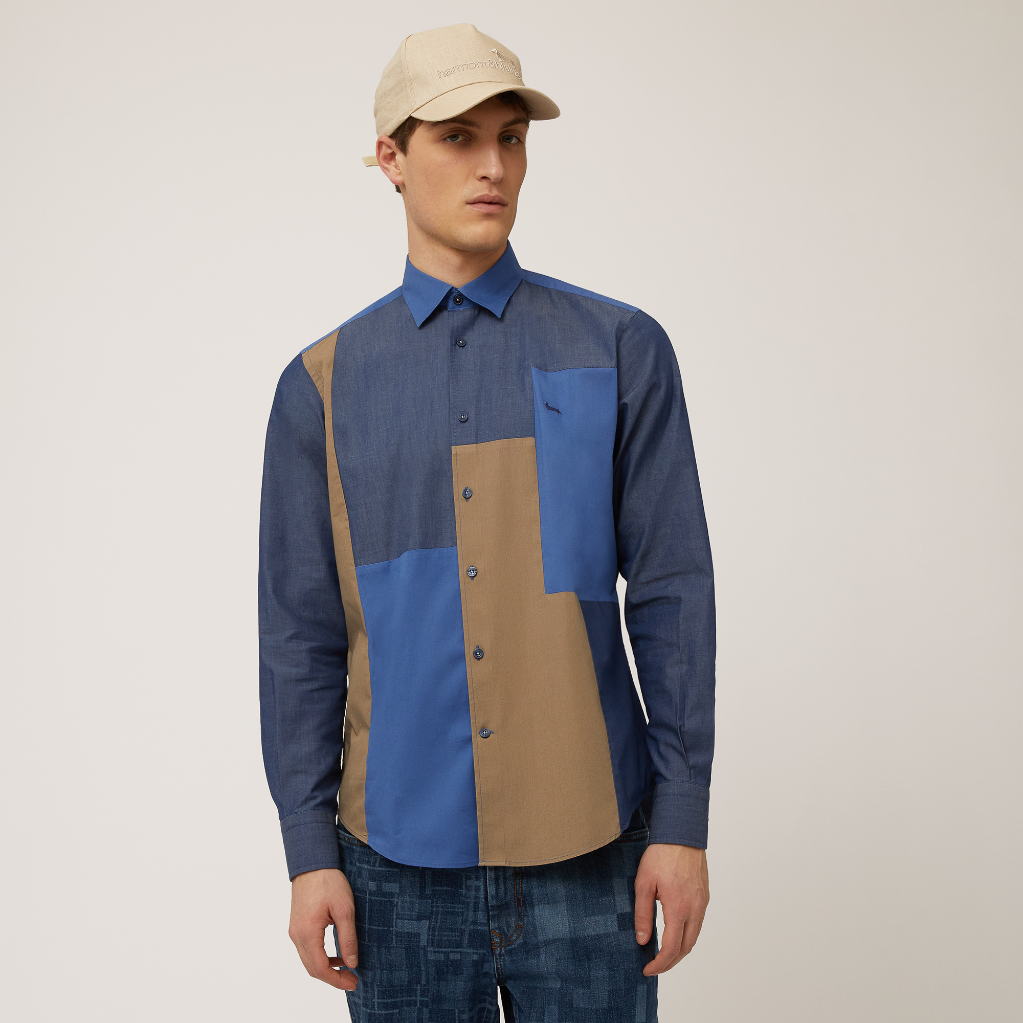 Camicia Patchwork In Cotone, Blu Scuro, large image number 0