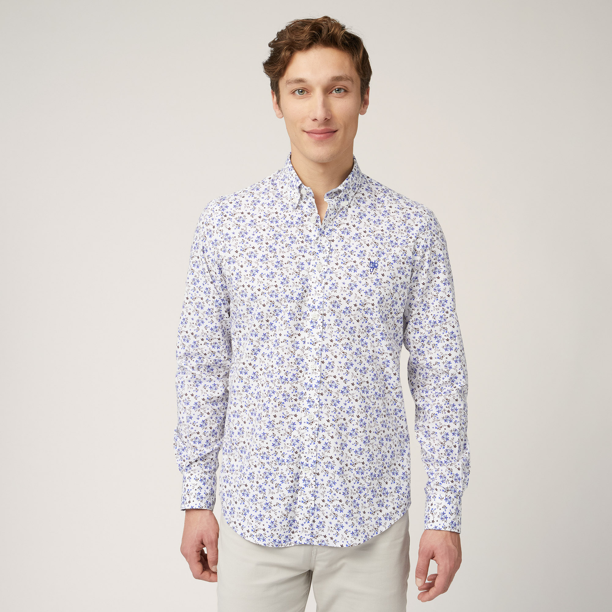 Camicia Floreale In Cotone, Blu Elettrico, large image number 0