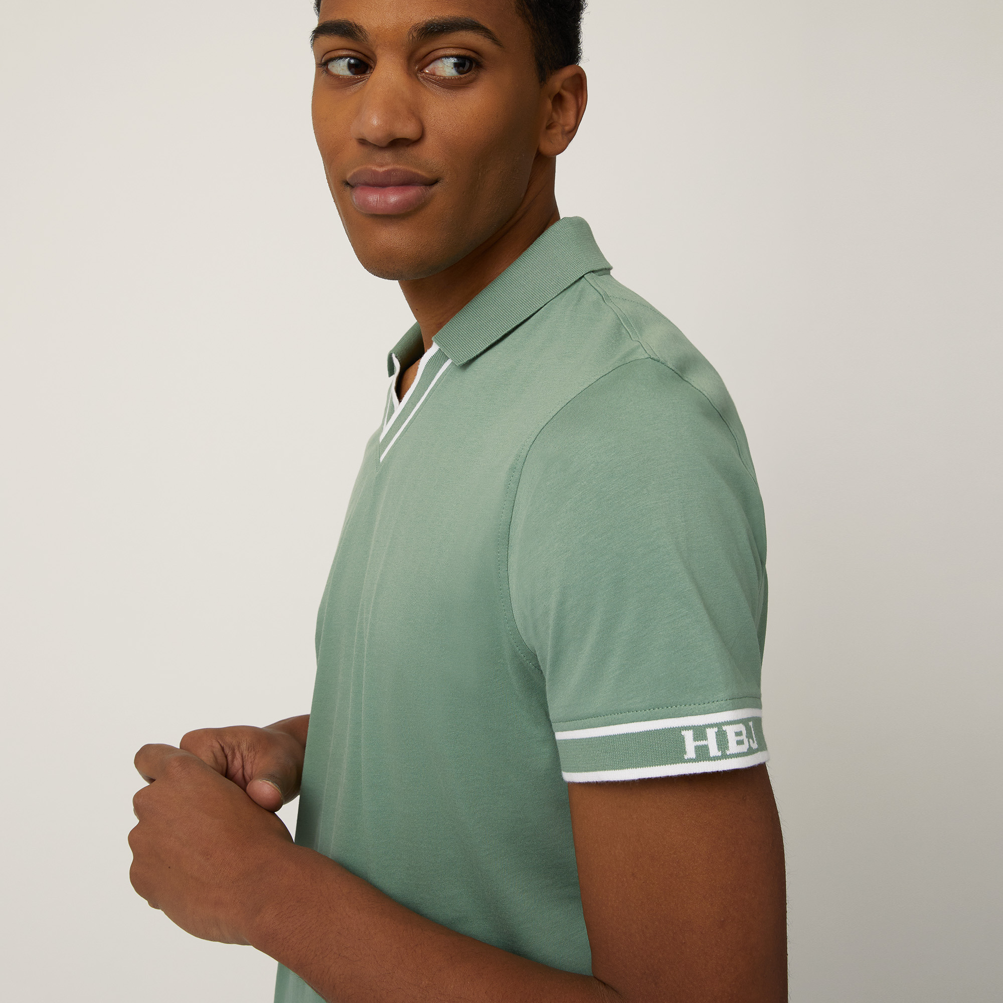 Polo Con Bordi Jacquard, Verde Lichene, large image number 2