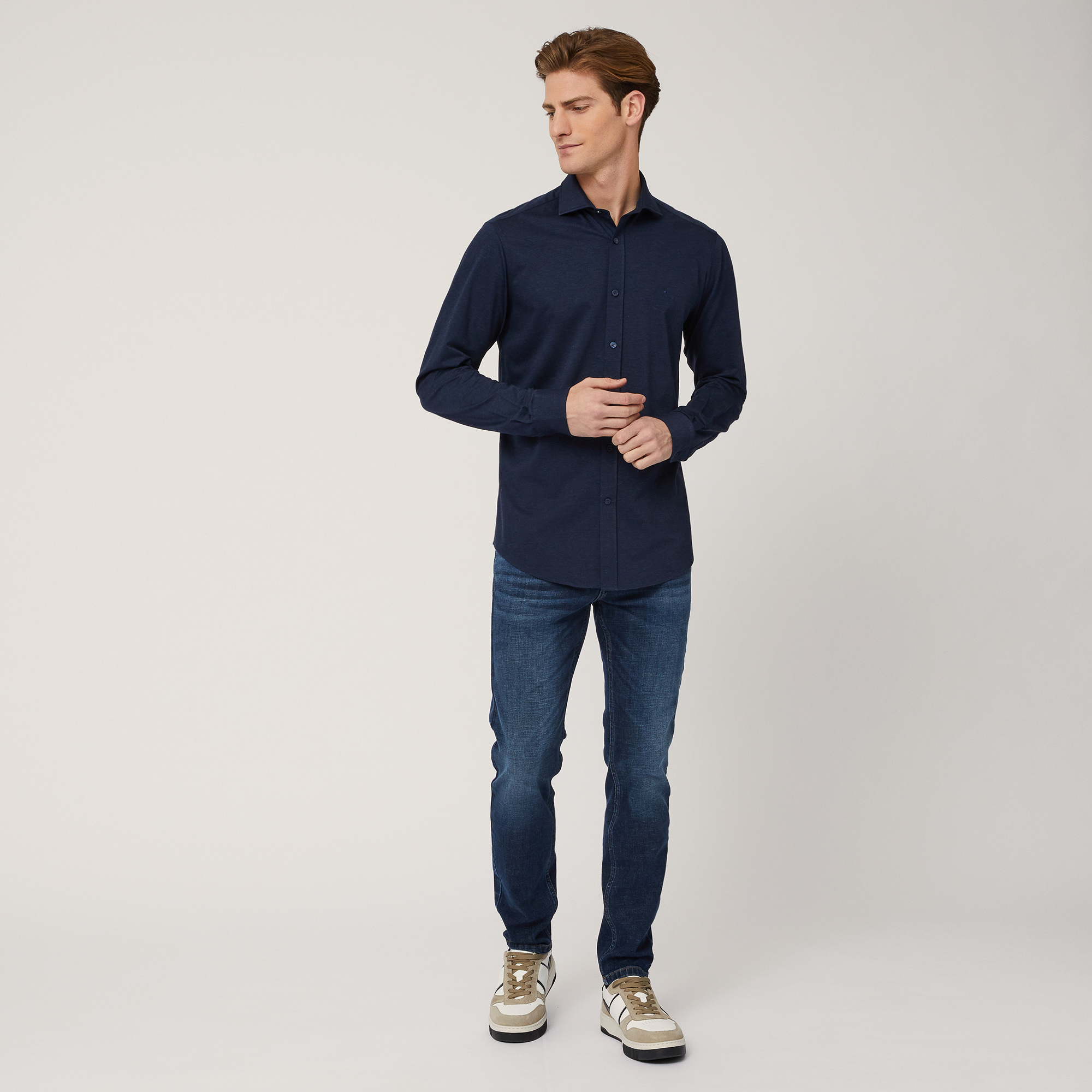 Narrow Plain-Colored Shirt, Blue , large image number 3