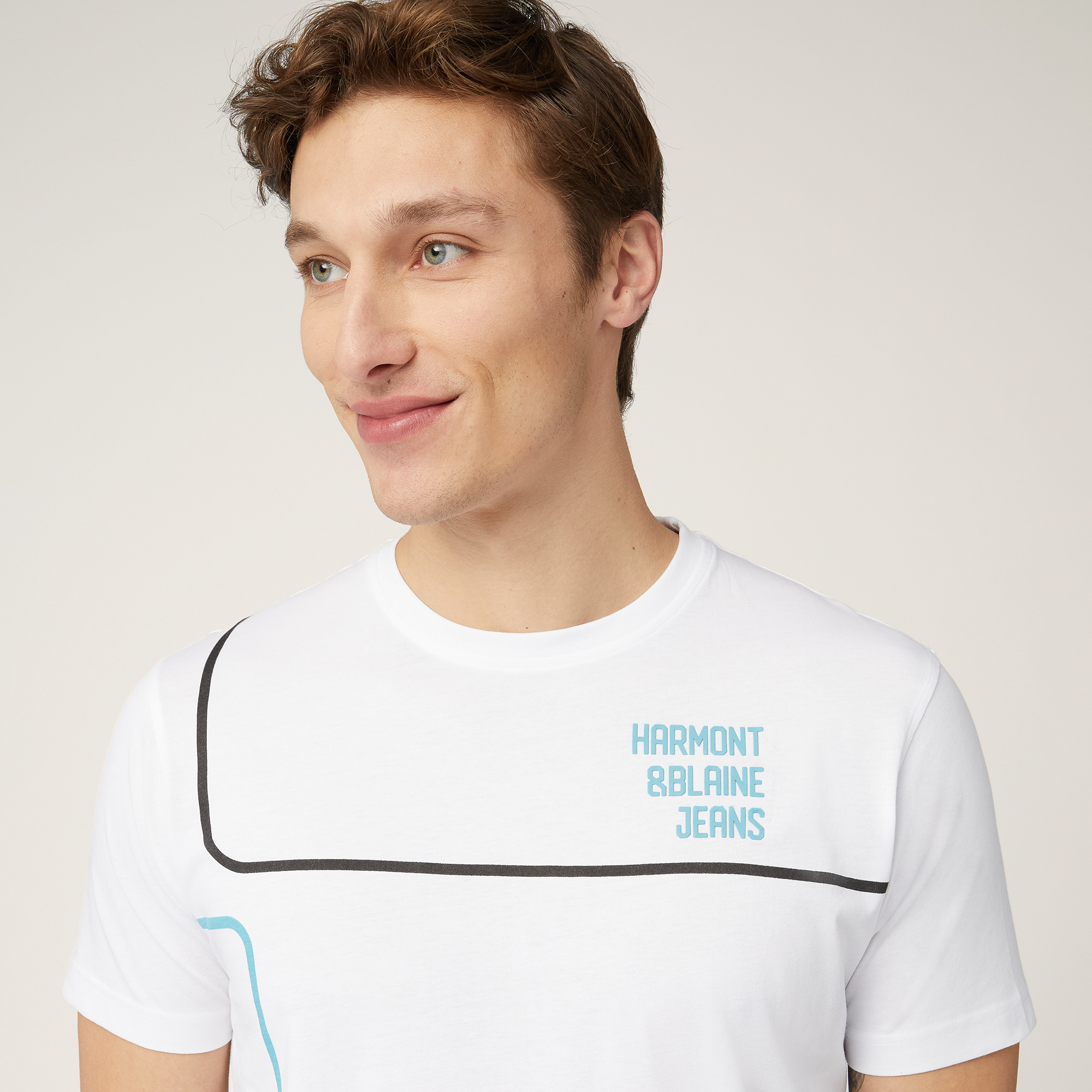 T-Shirt with Logo and Lines, White, large image number 2