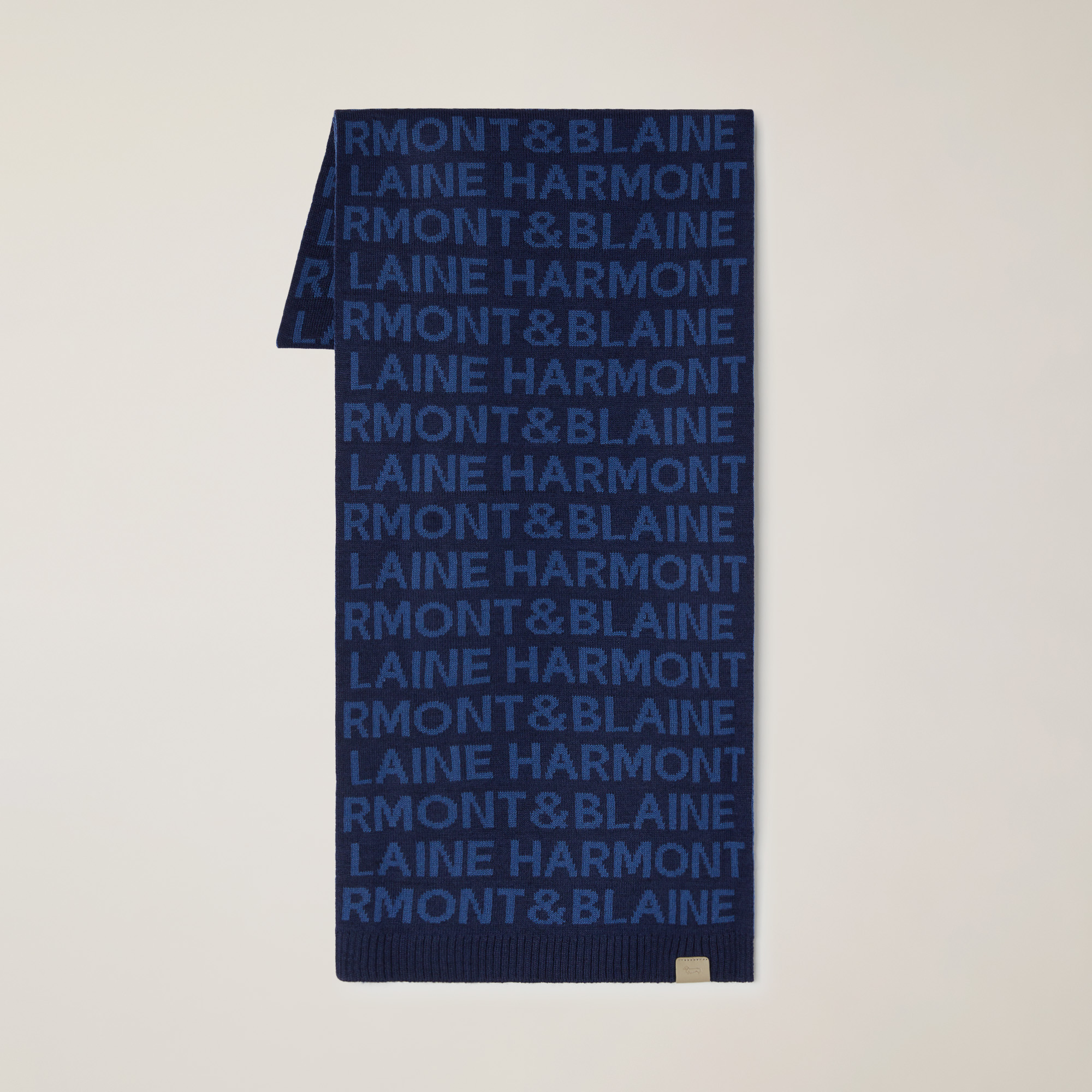 Wool-Blend Scarf With Logo Letter Inlay, Navy Blue, large image number 0