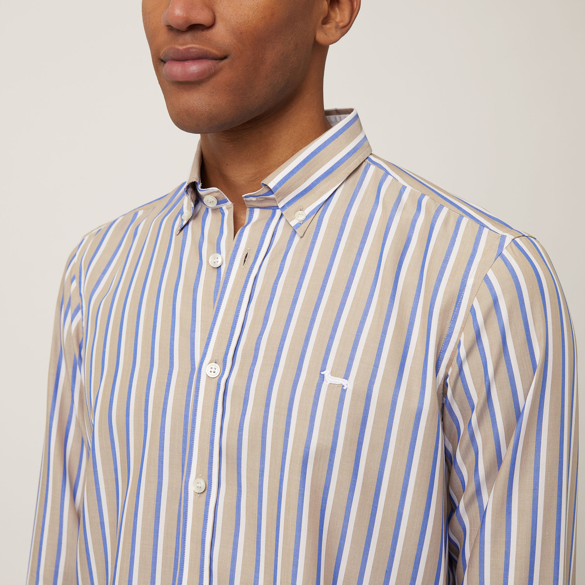 Lyocell Stripe Shirt, Beige, large image number 2