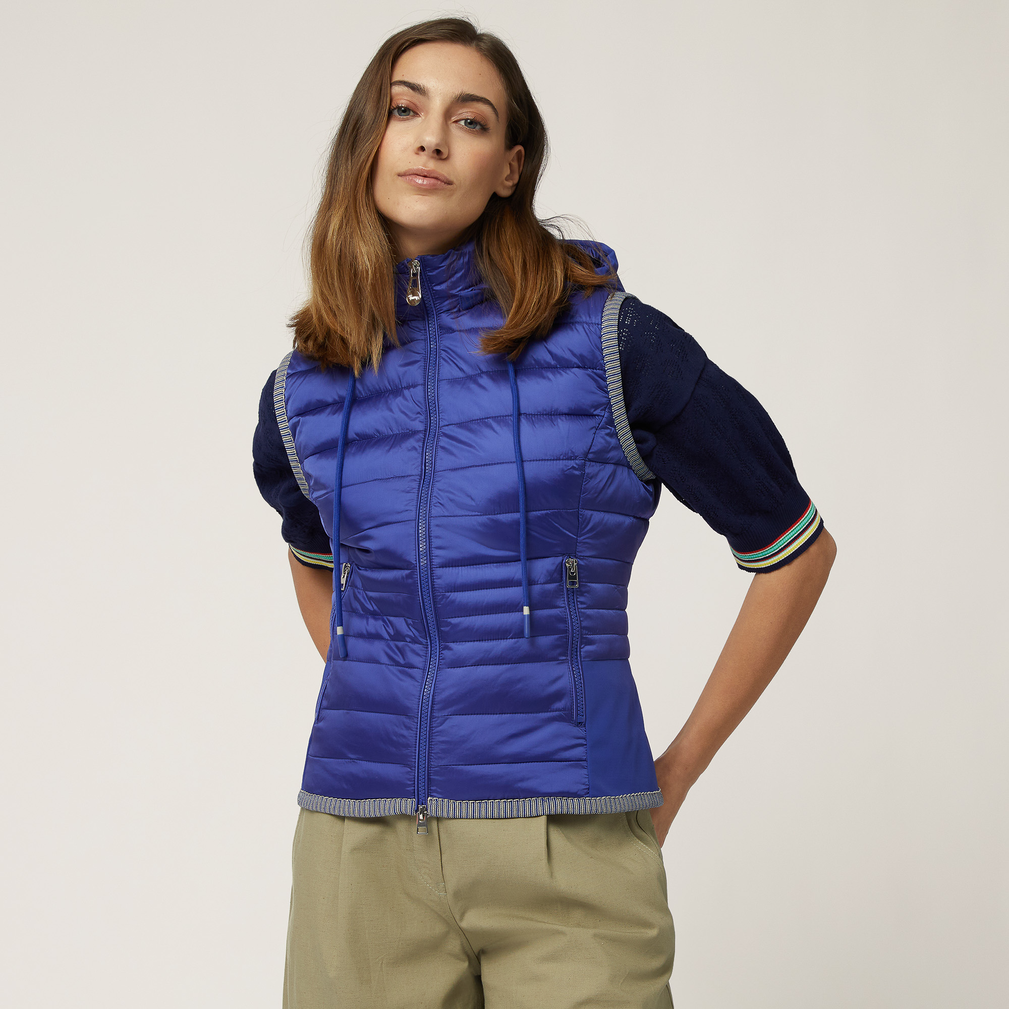 Sleeveless Gilet with Contrasting Trims, Light Blue, large image number 0