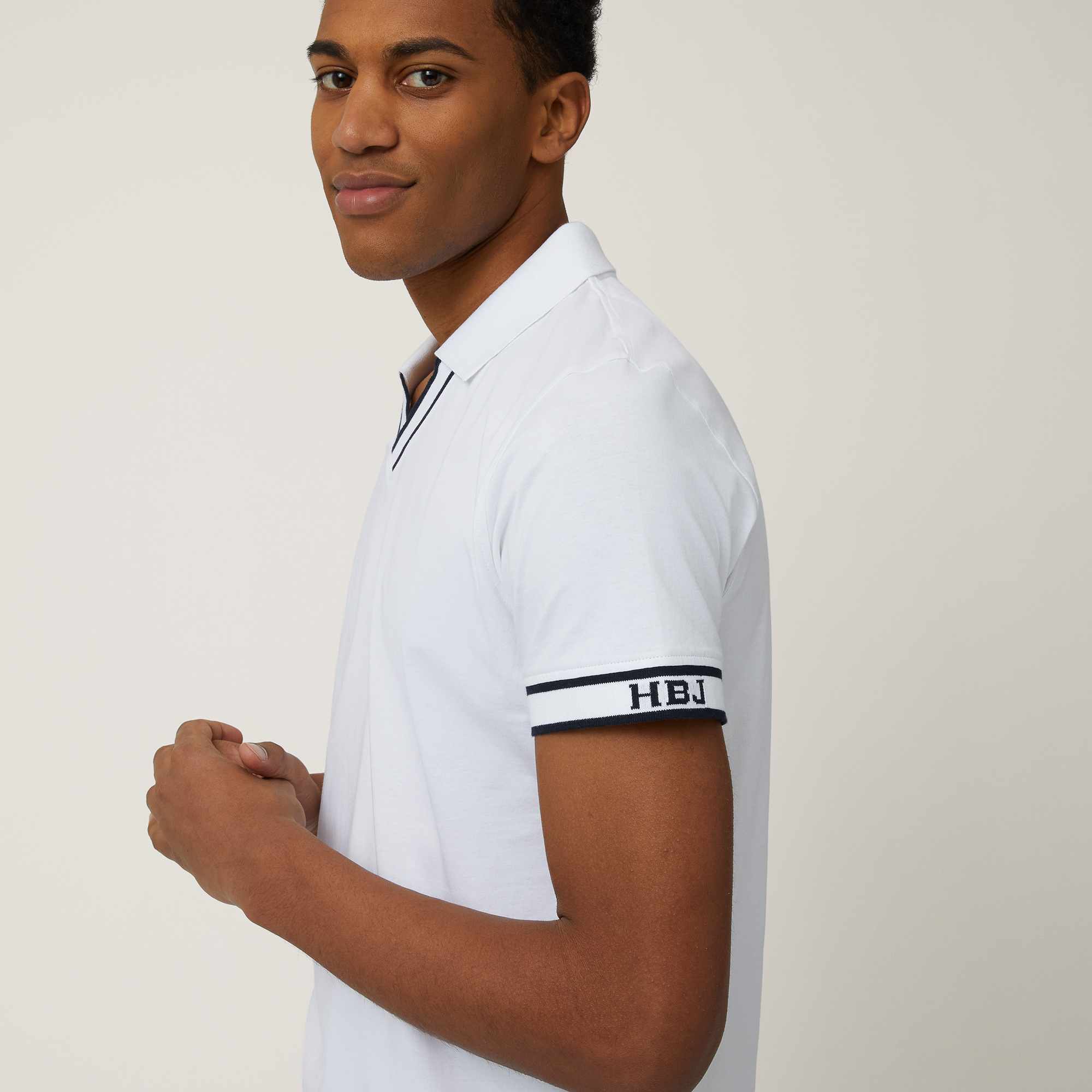 Polo with Jacquard Trims, White, large image number 2