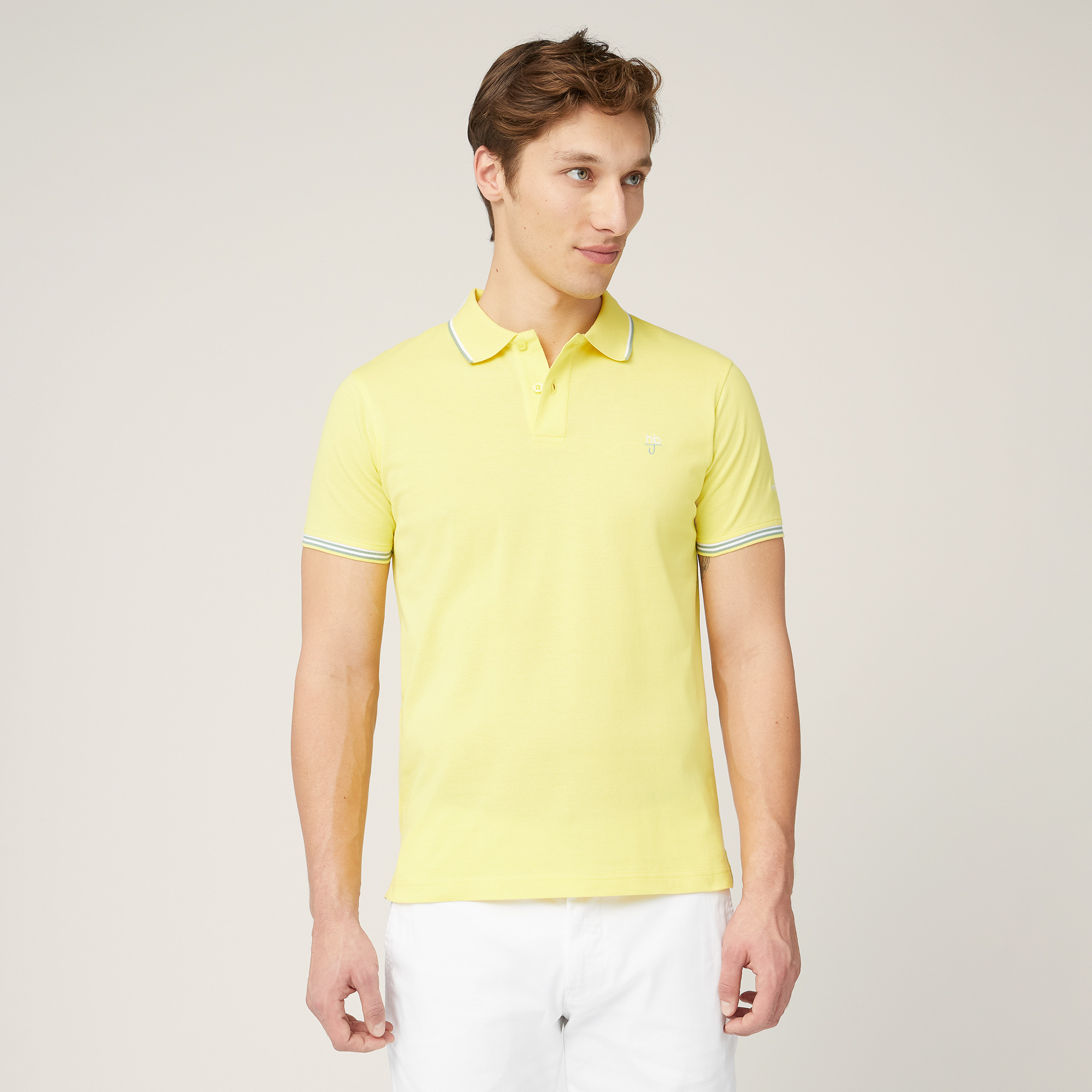 Polo with Contrasting Stripes, Lemon Yellow, large