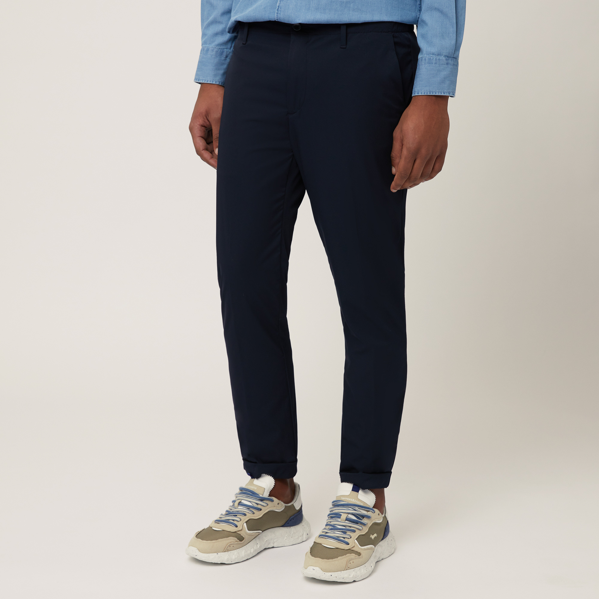 Chino Pants with Pleats, Navy Blue, large image number 0