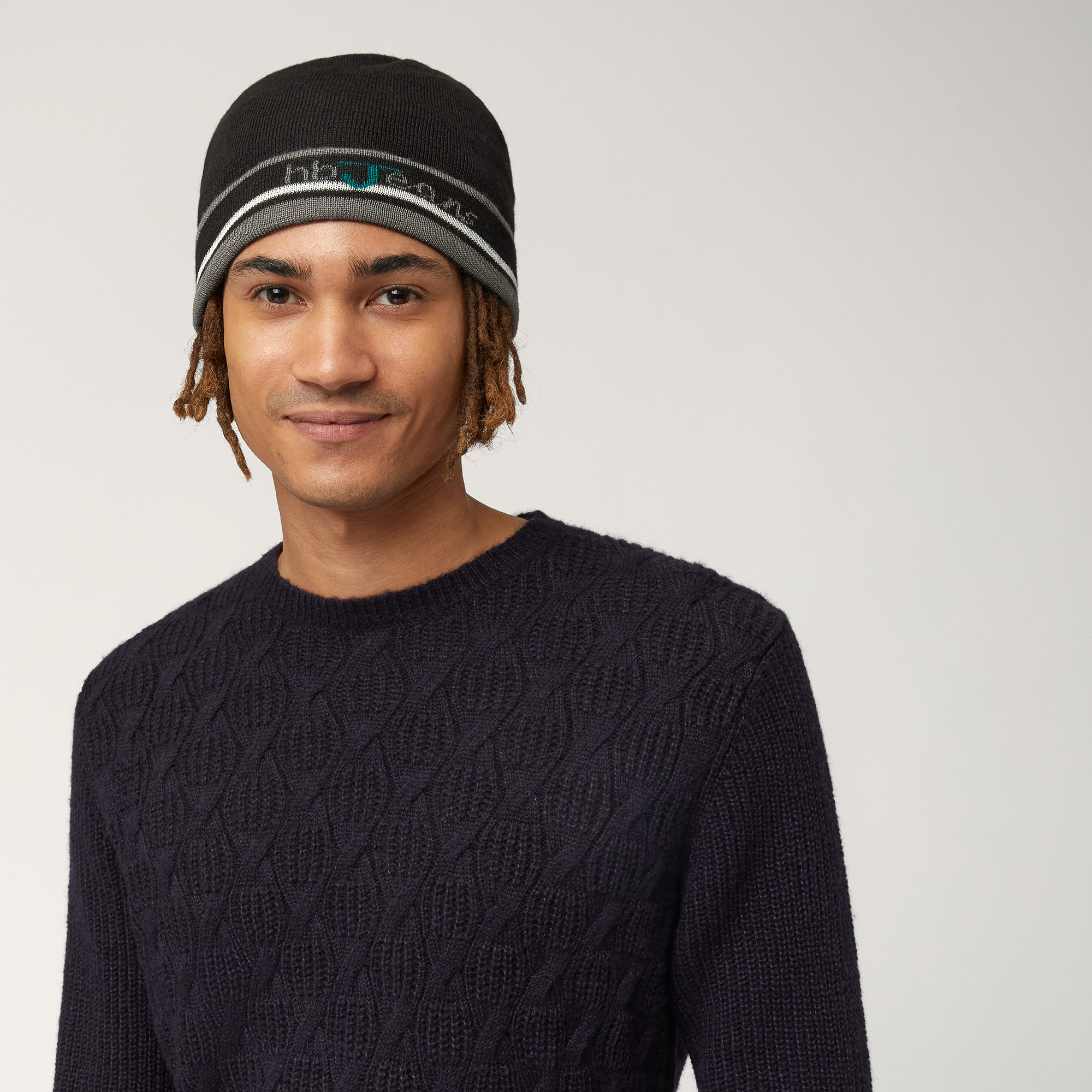 Beanie Con Righe E Lettering, Nero, large image number 2