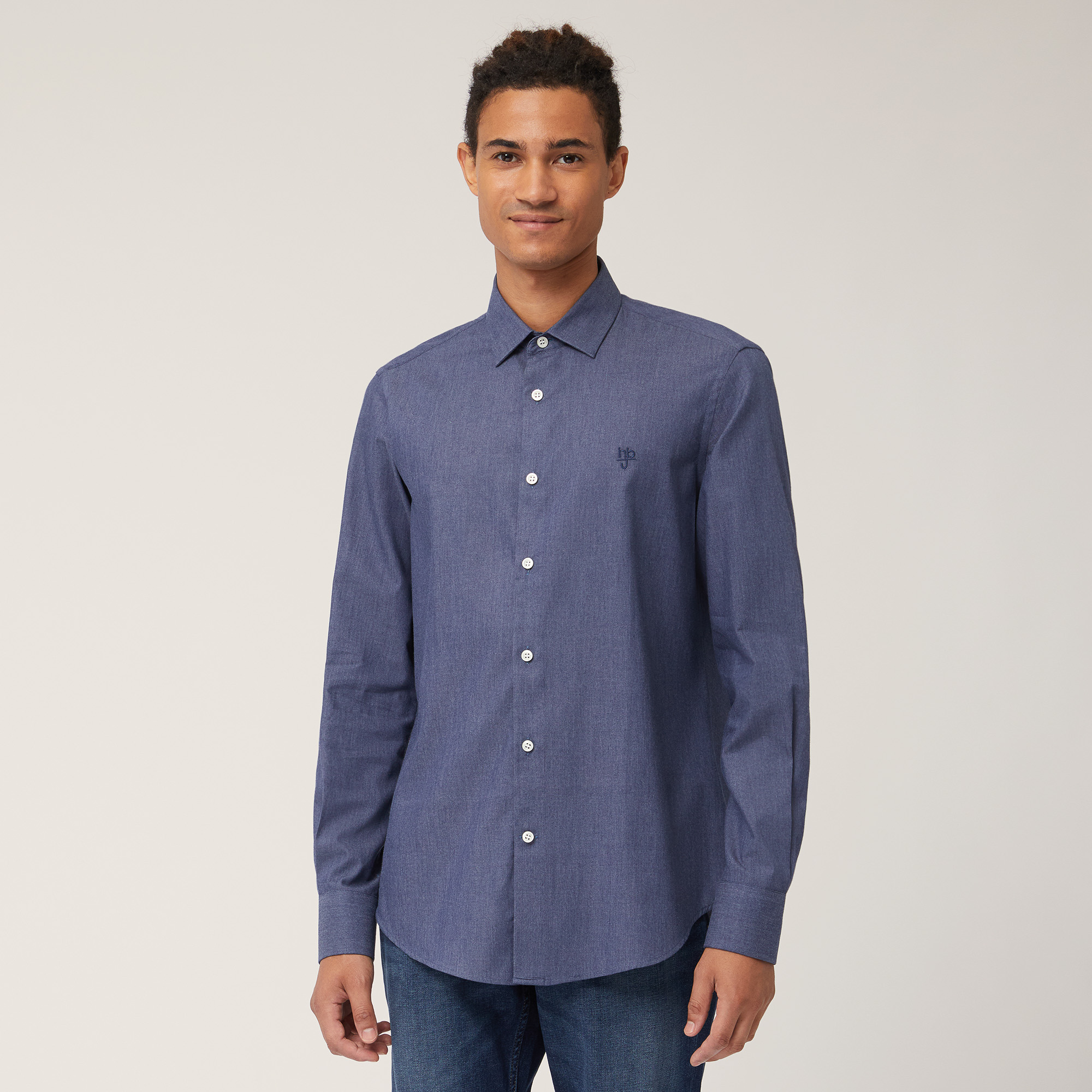 Camicia Narrow Fit In Cotone, Blu Denim, large image number 0