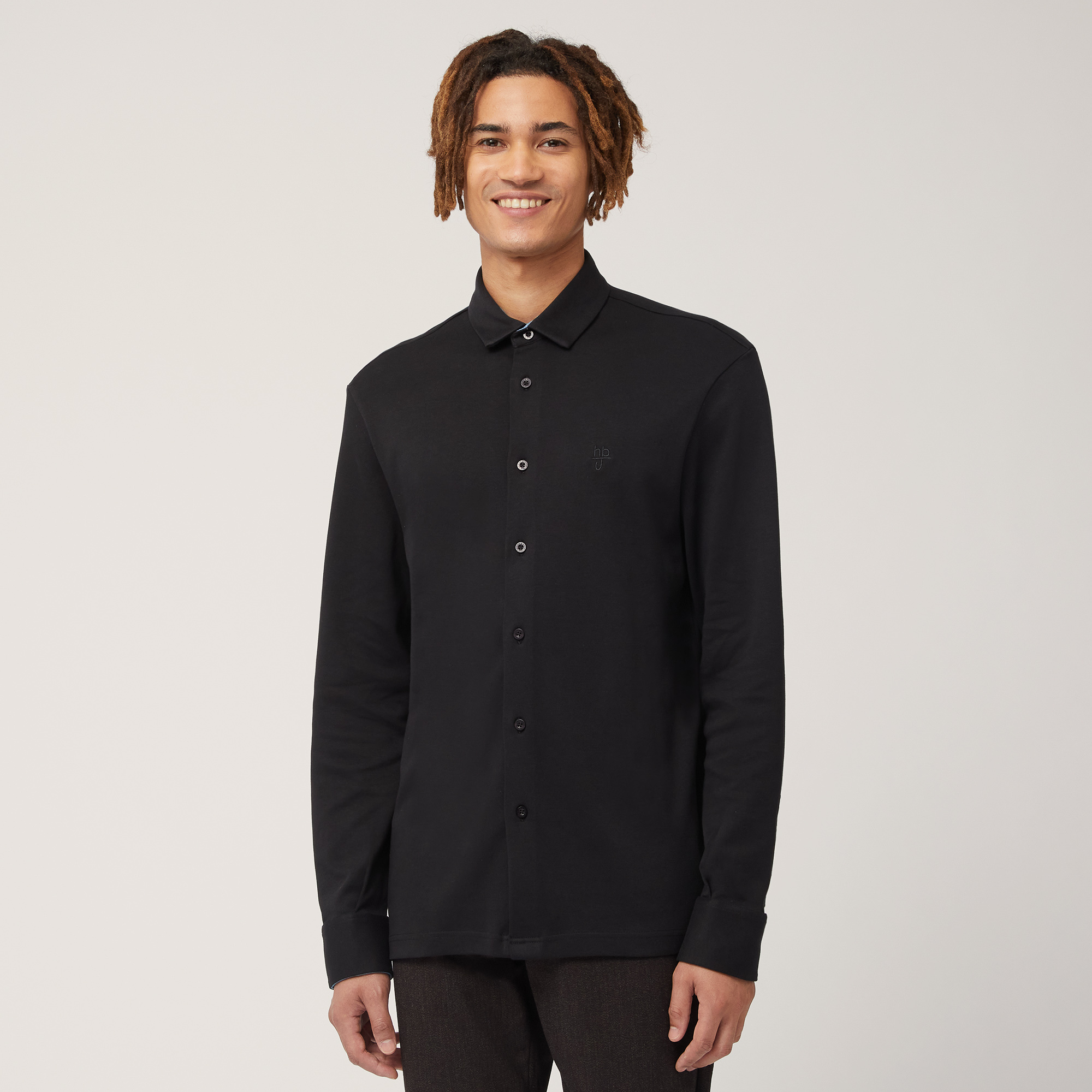 Polo-Camicia In Cotone, Nero, large