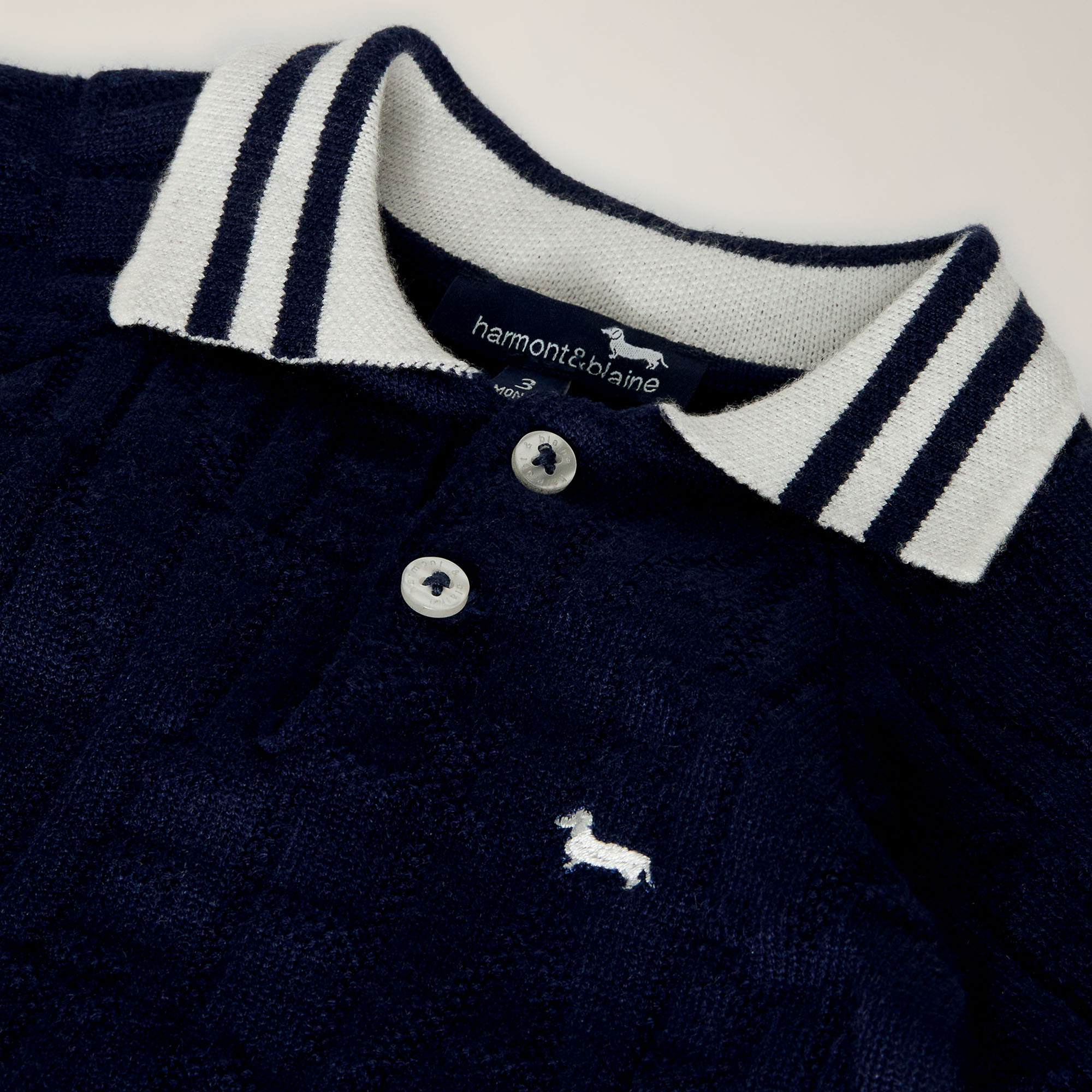 Yarn Romper With Inlay Logo And Polo Collar, Navy Blue, large image number 2