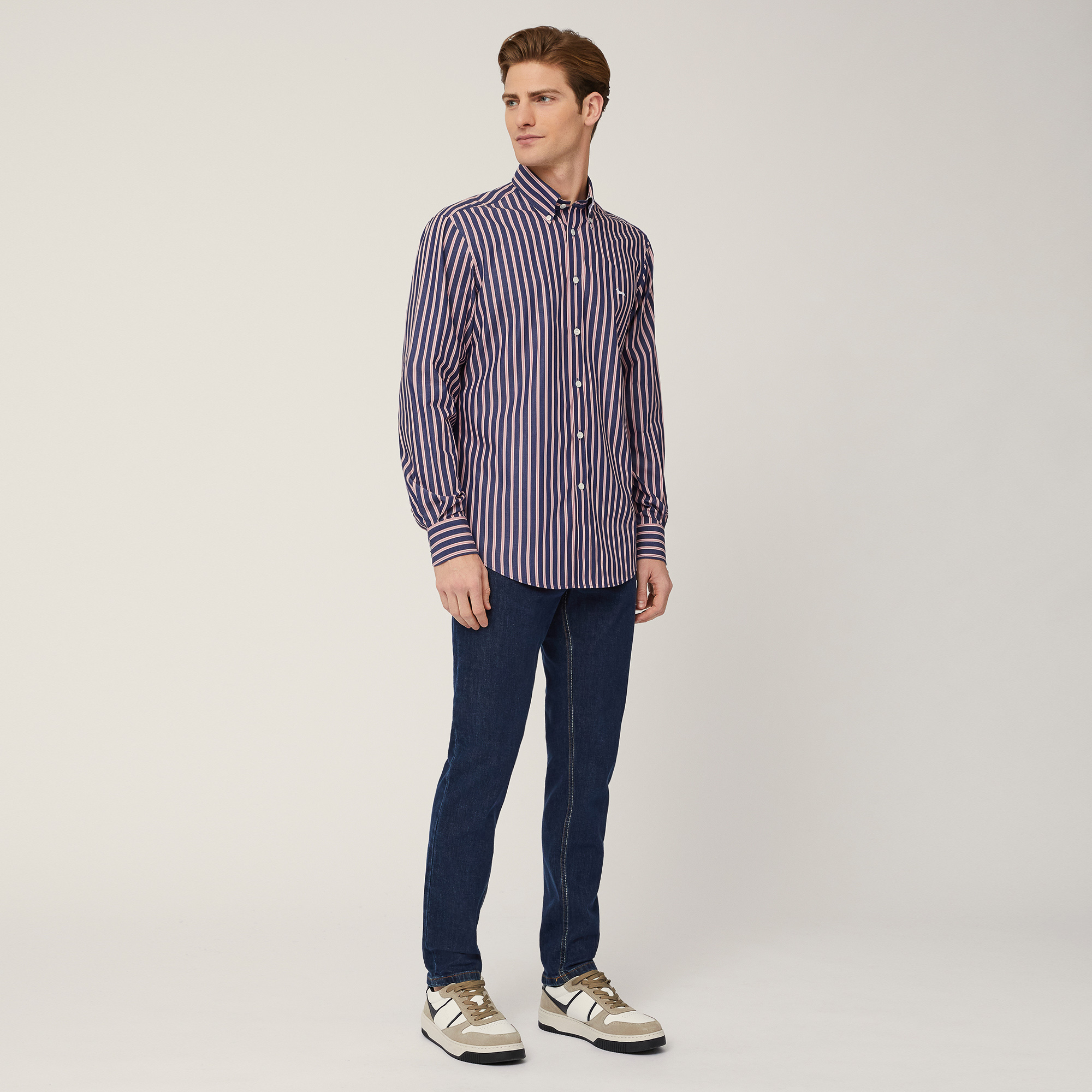 Pure Cotton Striped Shirt, Blu, large image number 3