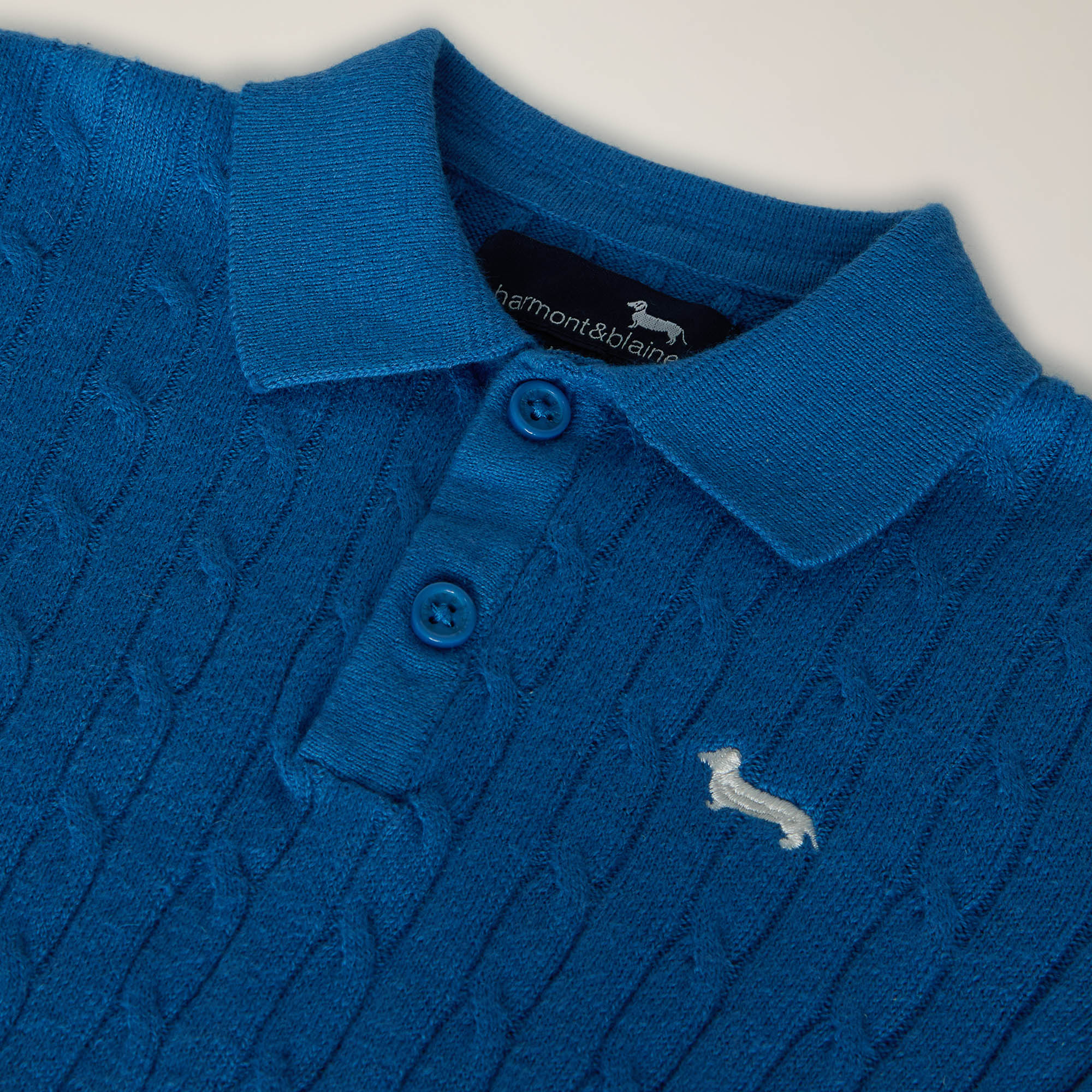 Cable-Knit Polo With Logo Embroidery, Charcoal, large image number 2