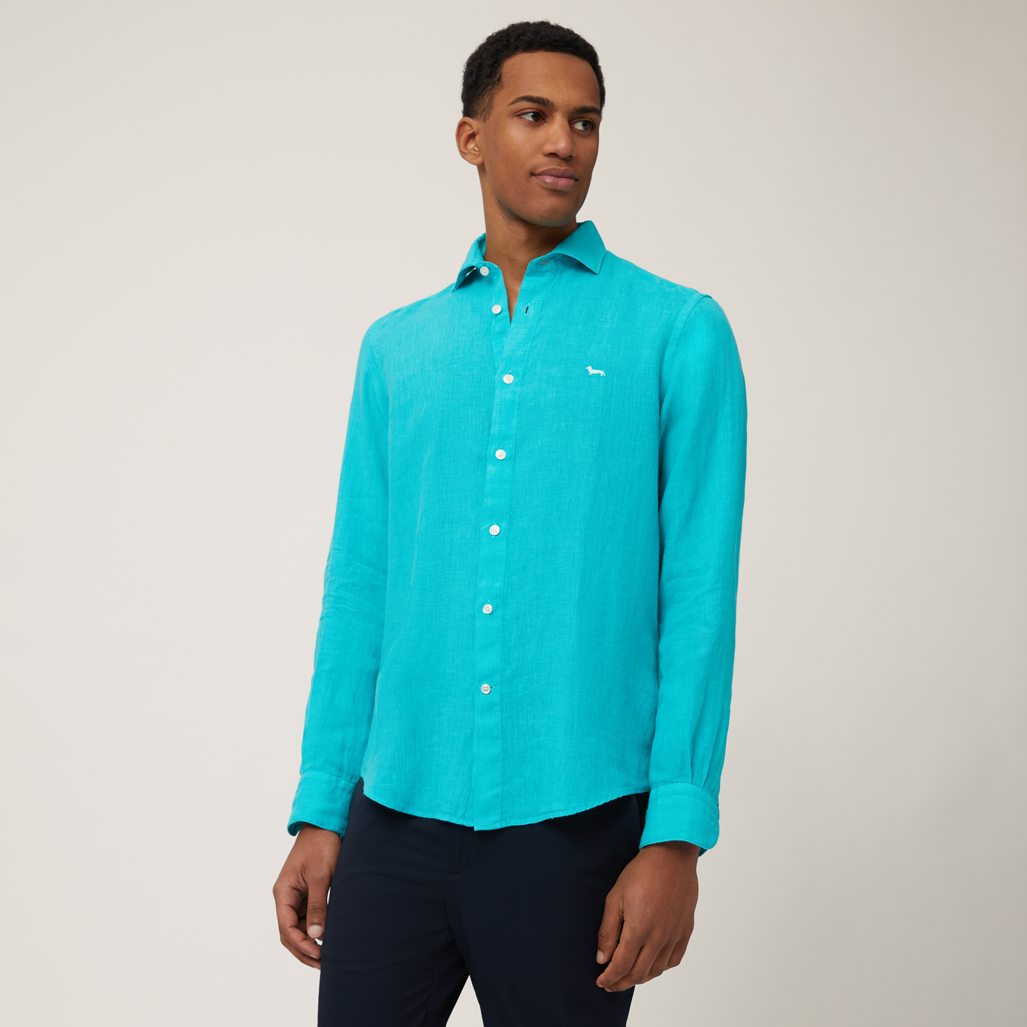 Pure linen shirt, Turquoise, large