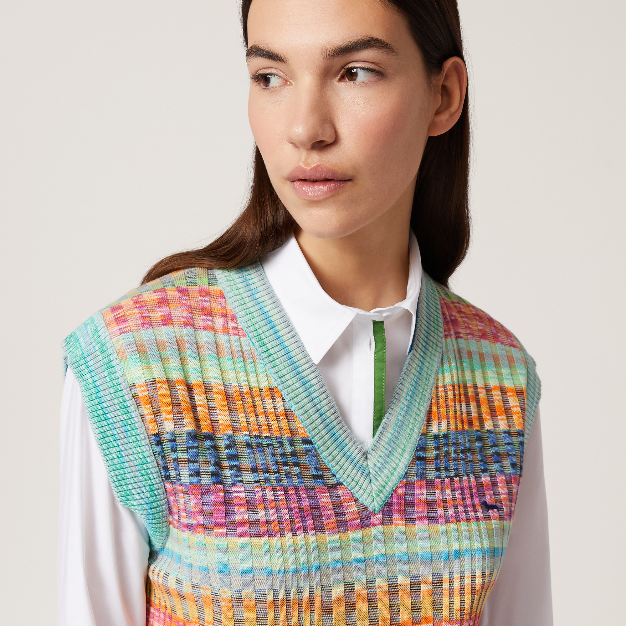 Multicolor Ribbed Vest, Light Green, large image number 2