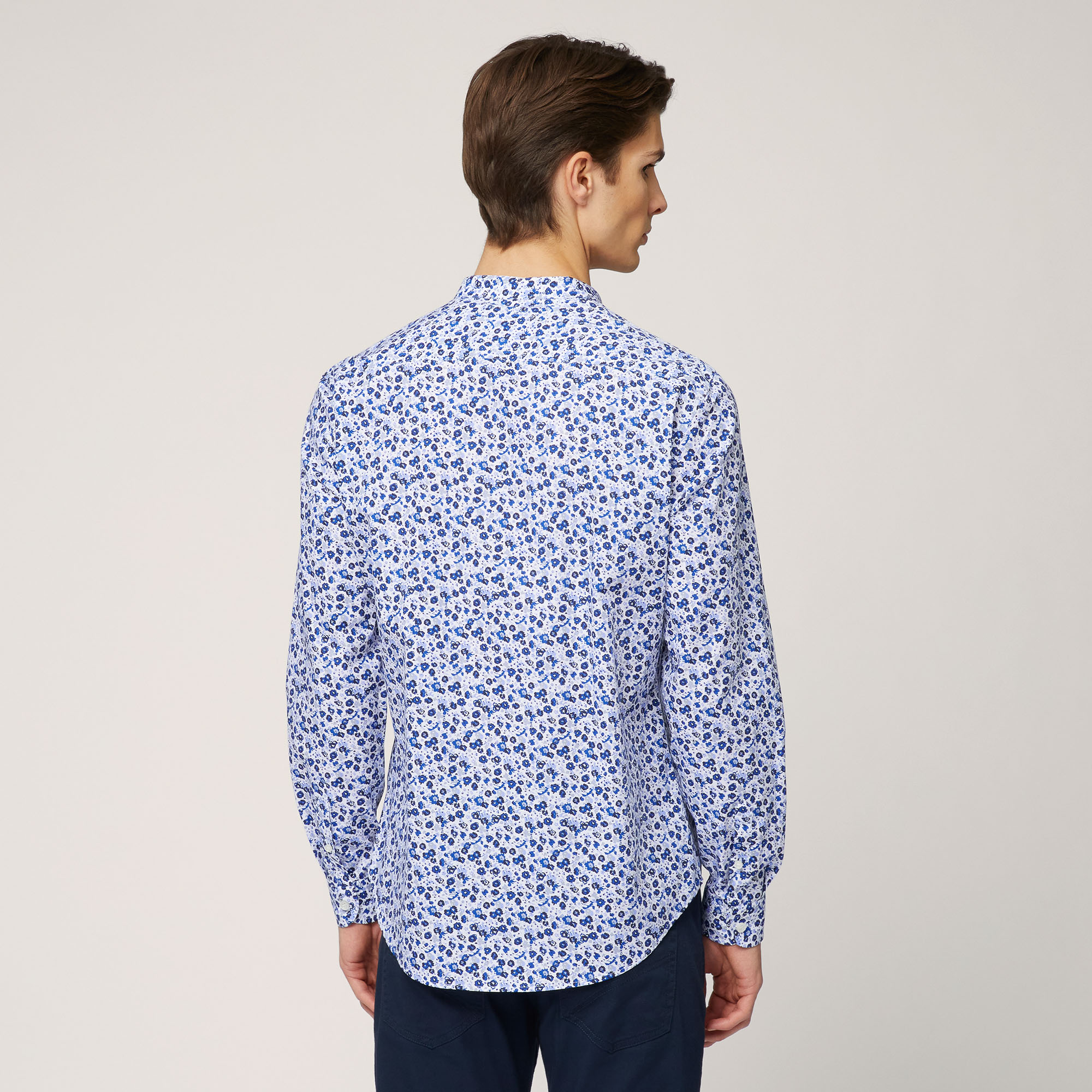 Mandarin-Collar Shirt with Flowers