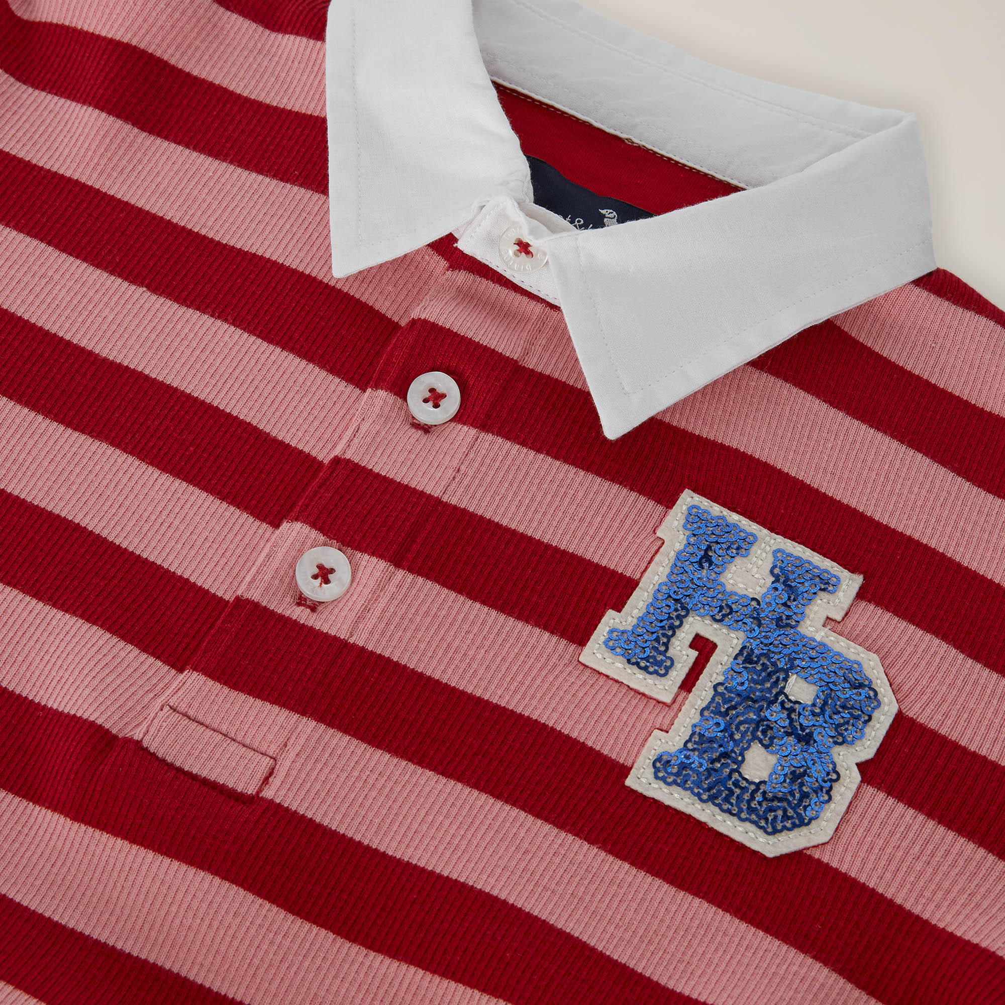 Striped Organic Cotton Polo With Sequin Badge, Cherry, large image number 2