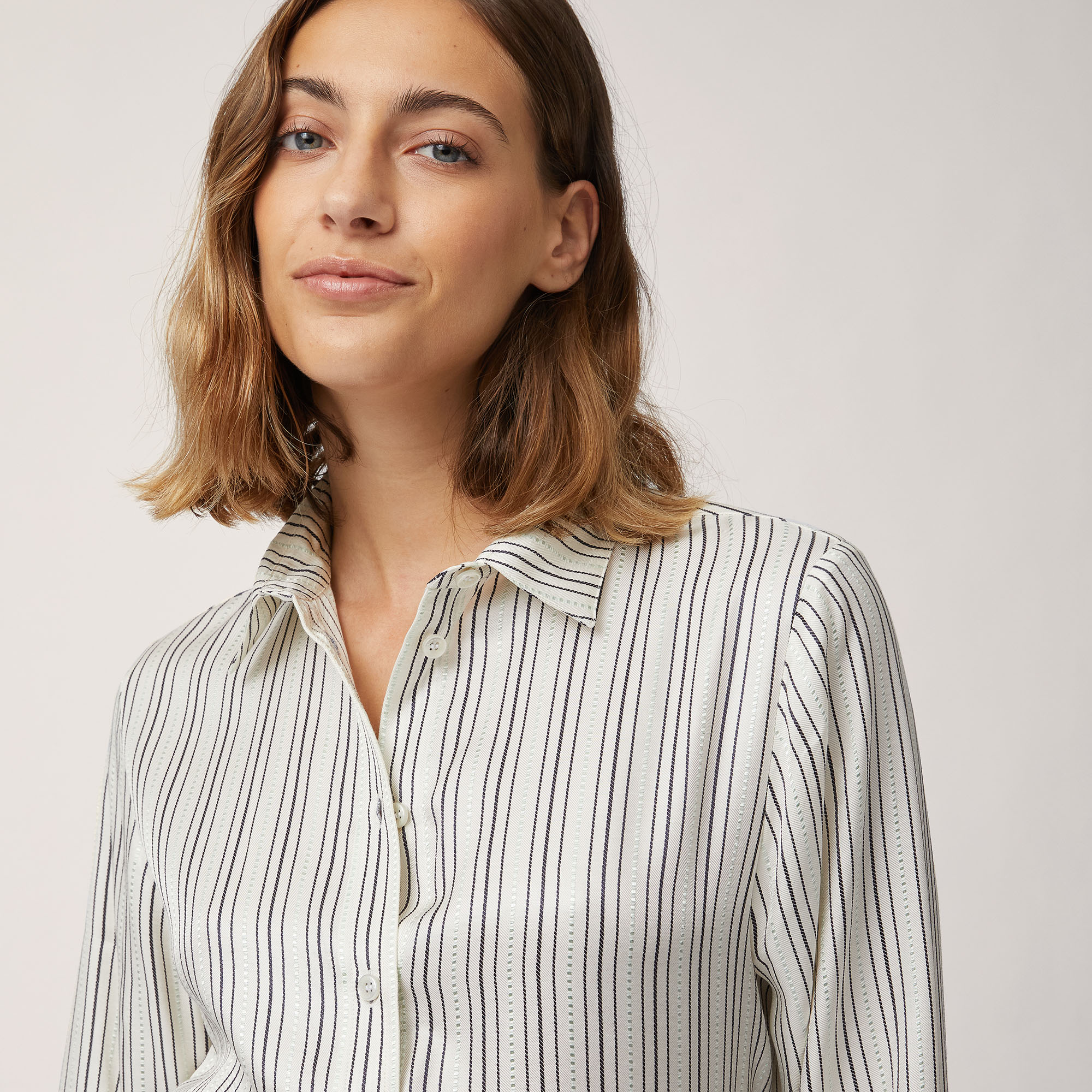 Striped Flowing Shirt, Bianco, large image number 2