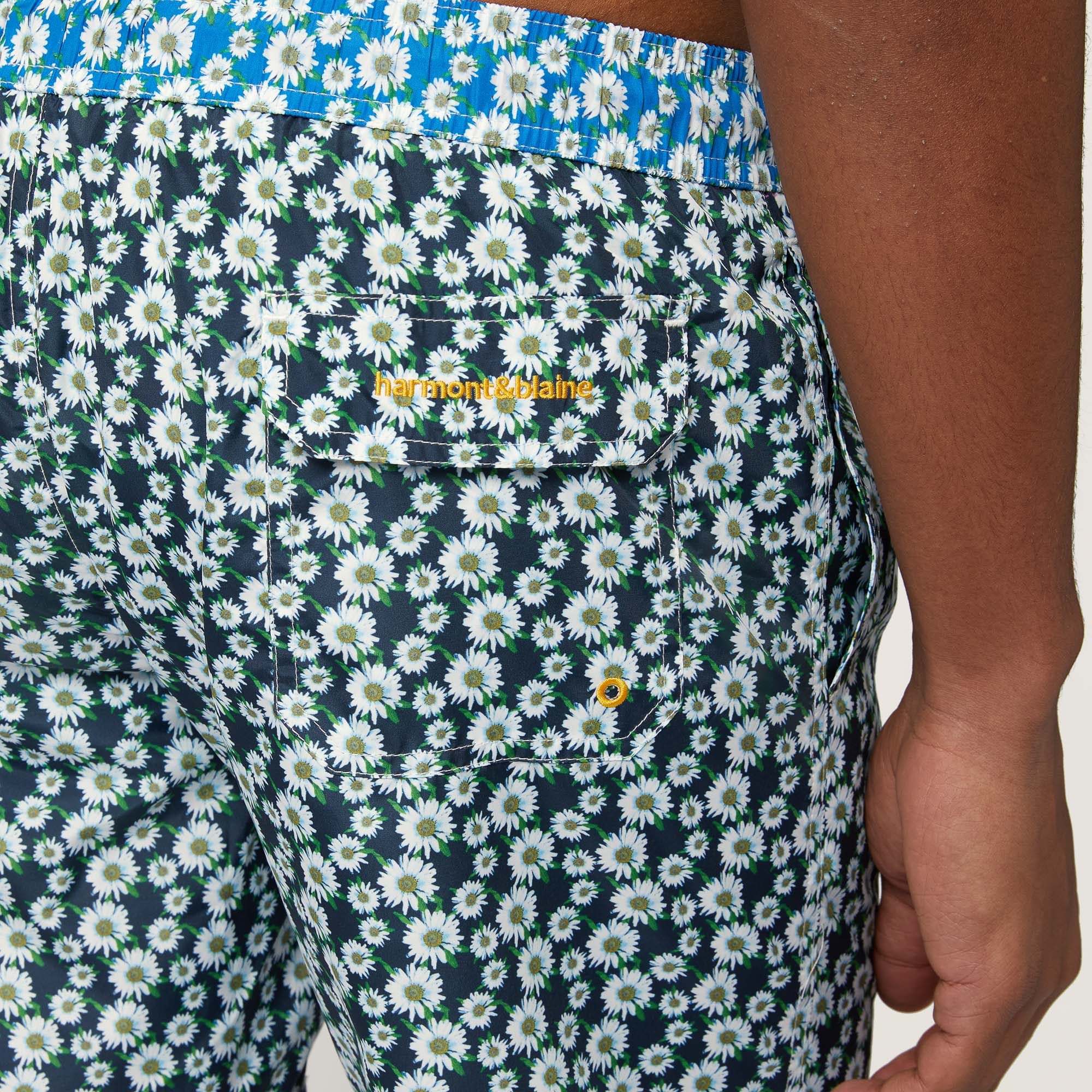 Swim Trunks with Daisies, Navy Blue, large image number 2