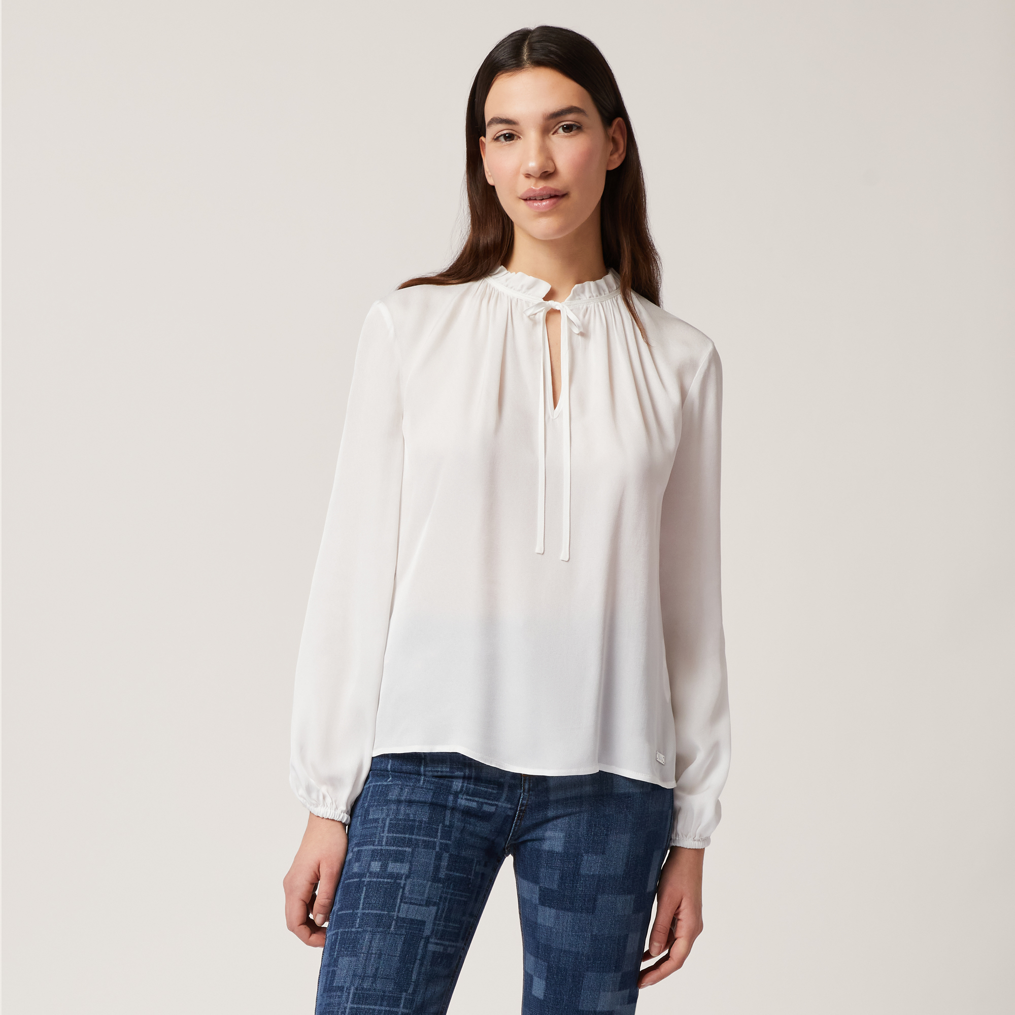 Blusa In Georgette, Bianco Latte, large image number 0