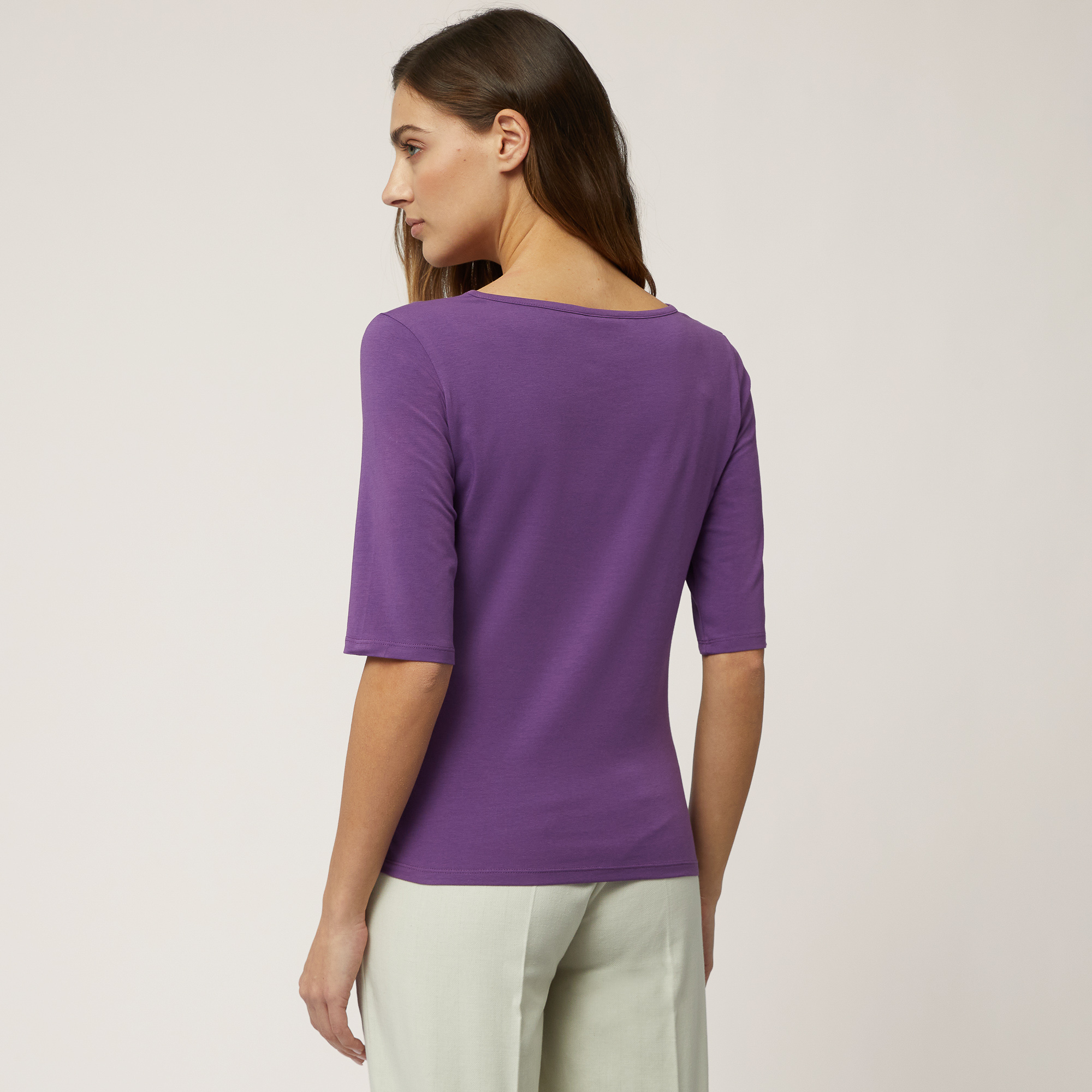 V-neck Cotton Sweater, Violet, large image number 1