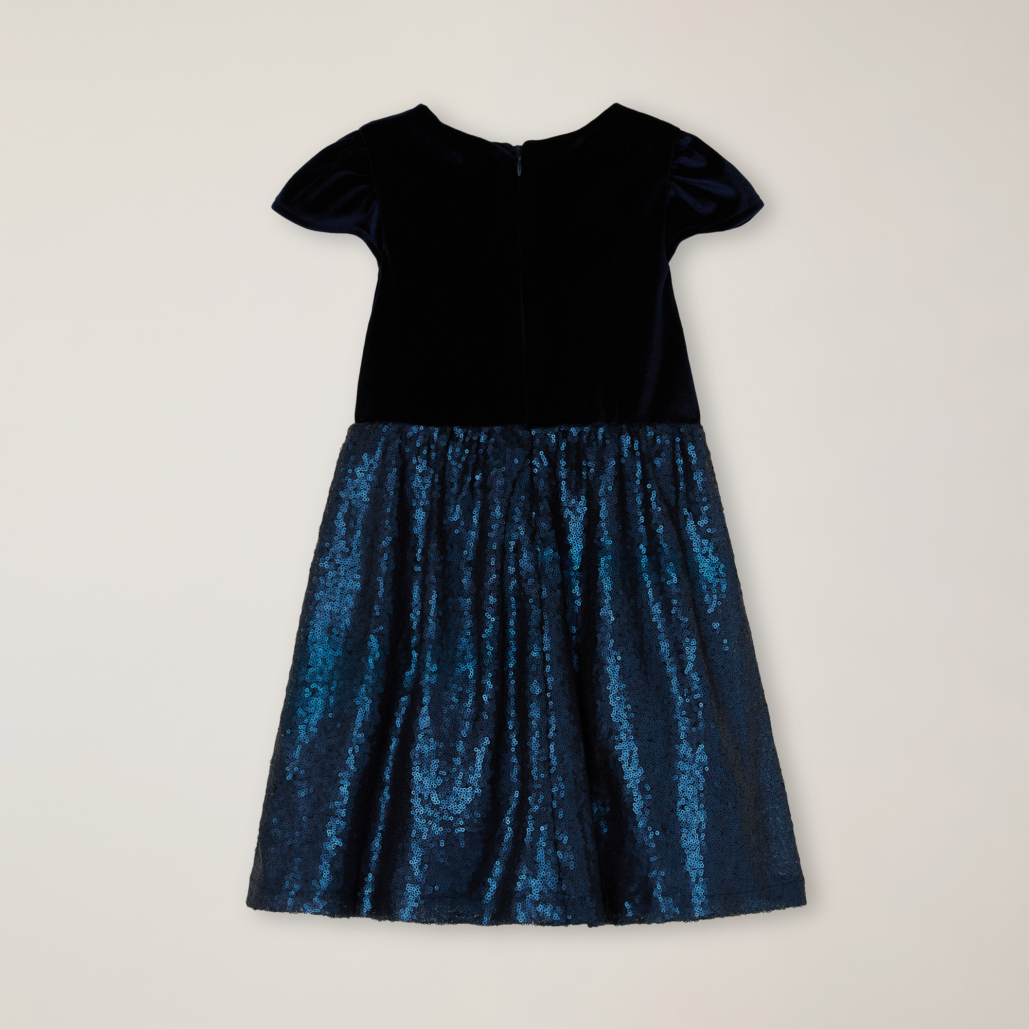 Velvet Dress With Sequins And Jewel Logo, Navy Blue, large image number 1